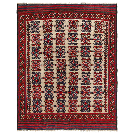 Saghari Kilim Area Rug Handmade Beige Floral 5x6 ft