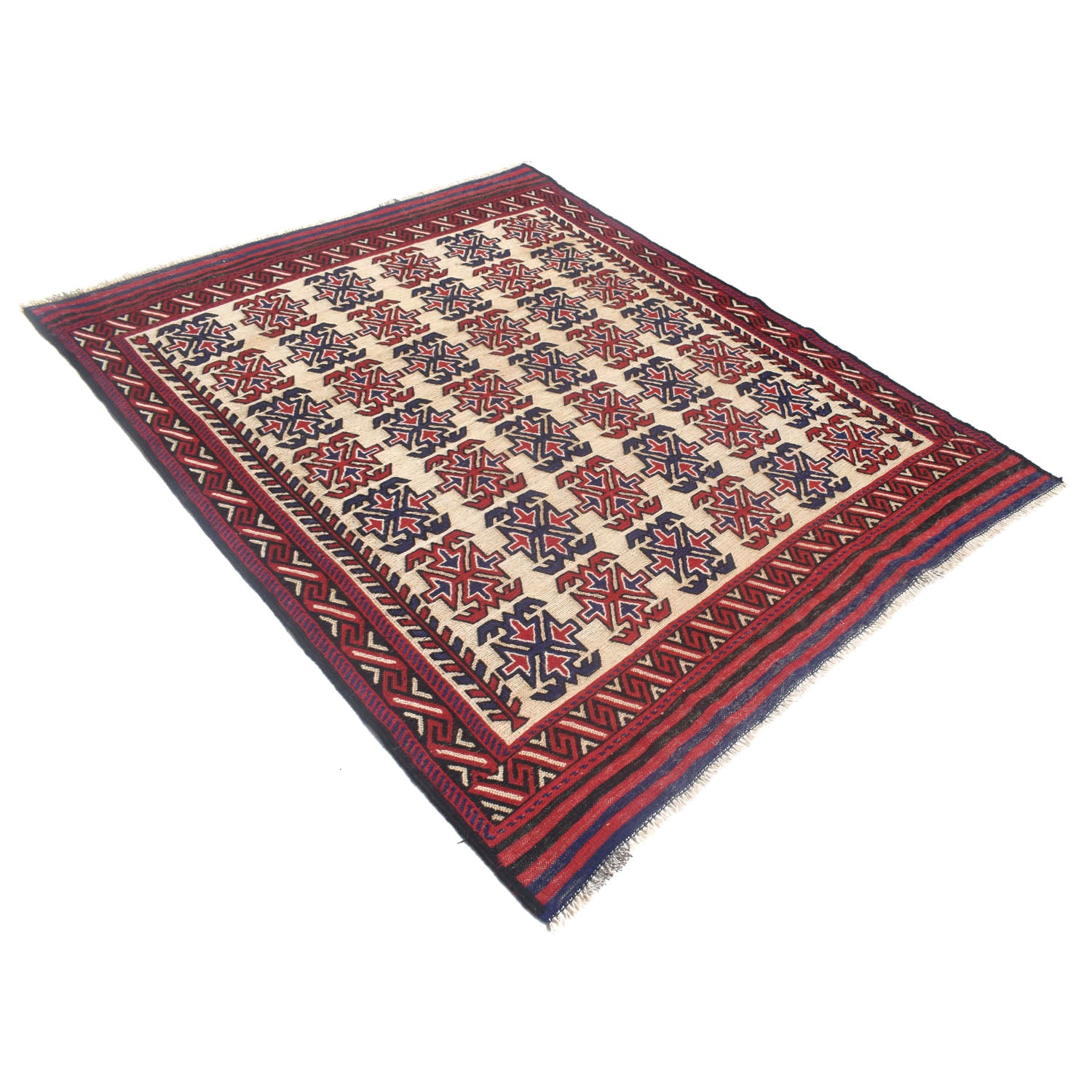 Saghari Kilim Area Rug Handmade Beige Floral 5x6 ft