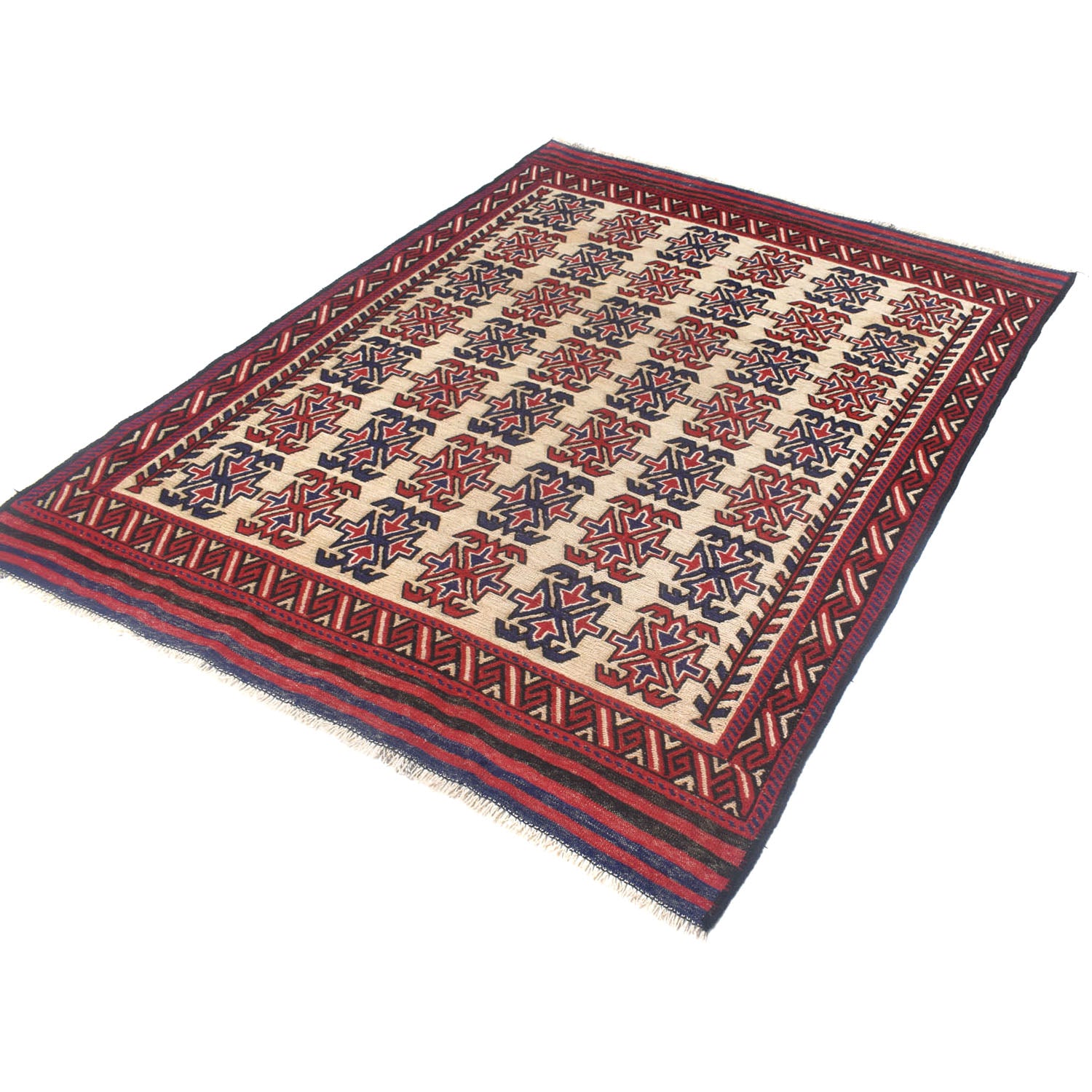 Saghari Kilim Area Rug Handmade Beige Floral 5x6 ft