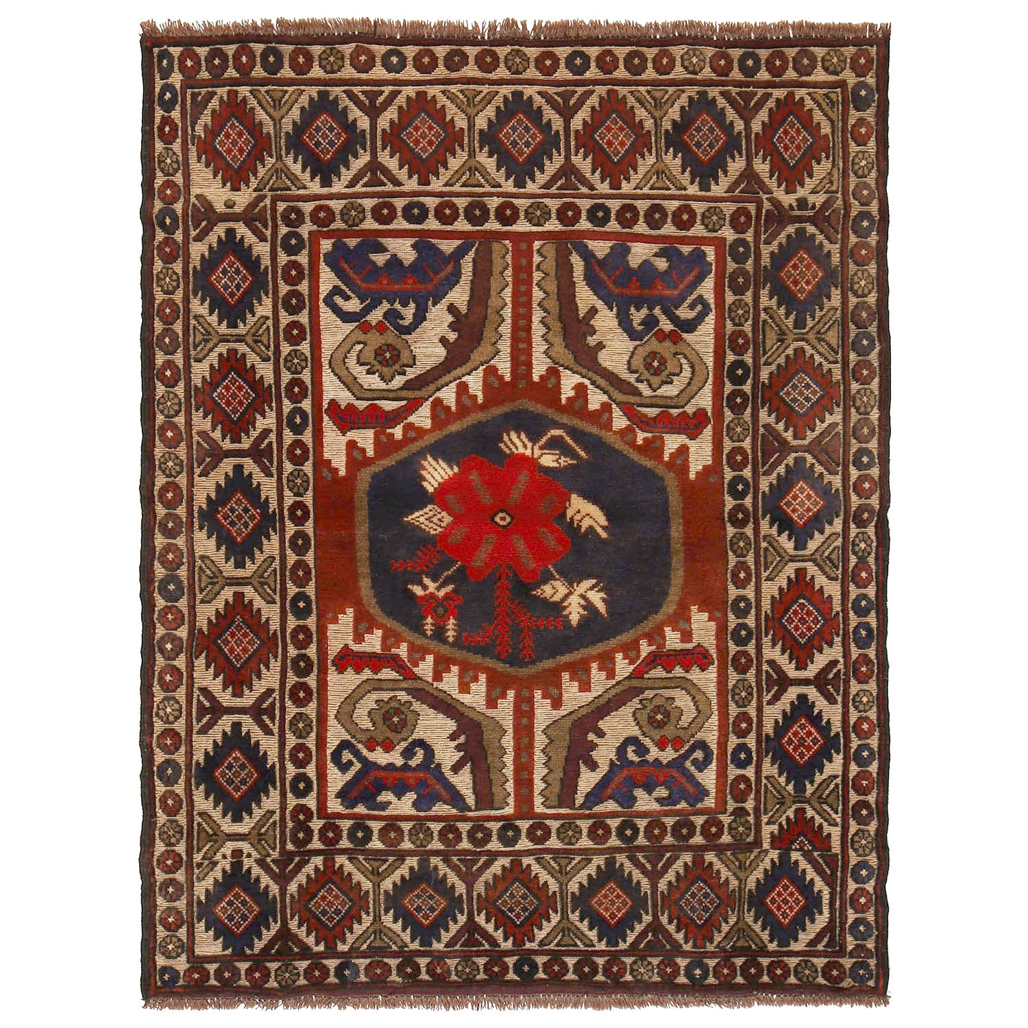 Barjasta Area Rug Handmade Beige Floral 3x5 ft