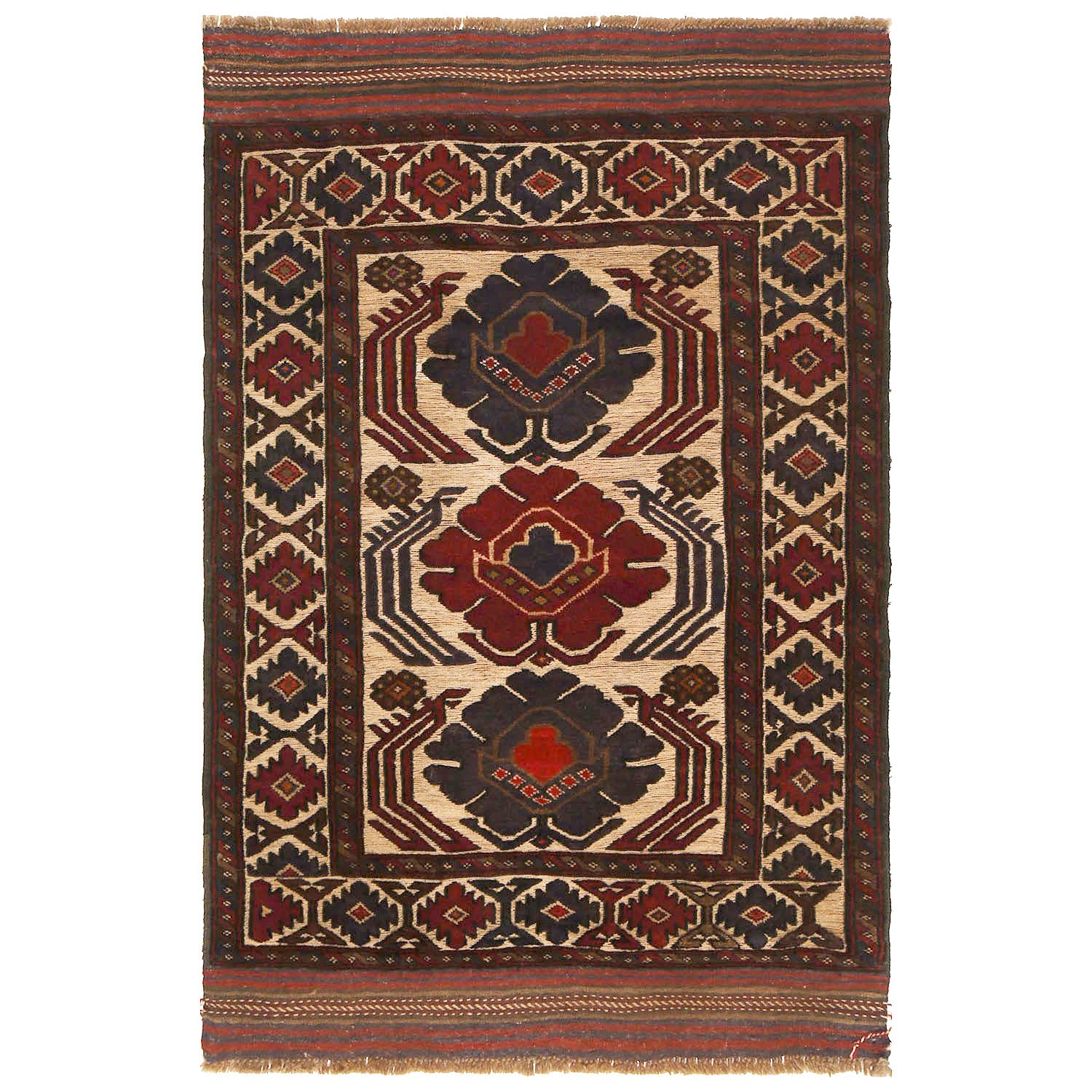 Barjasta Area Rug Handmade Beige Floral 4x6 ft