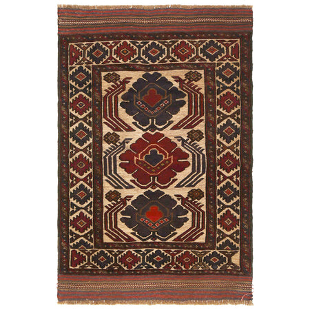 Barjasta Area Rug Handmade Beige Floral 4x6 ft