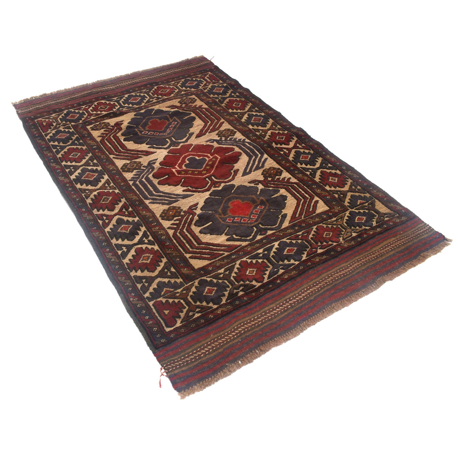 Barjasta Area Rug Handmade Beige Floral 4x6 ft