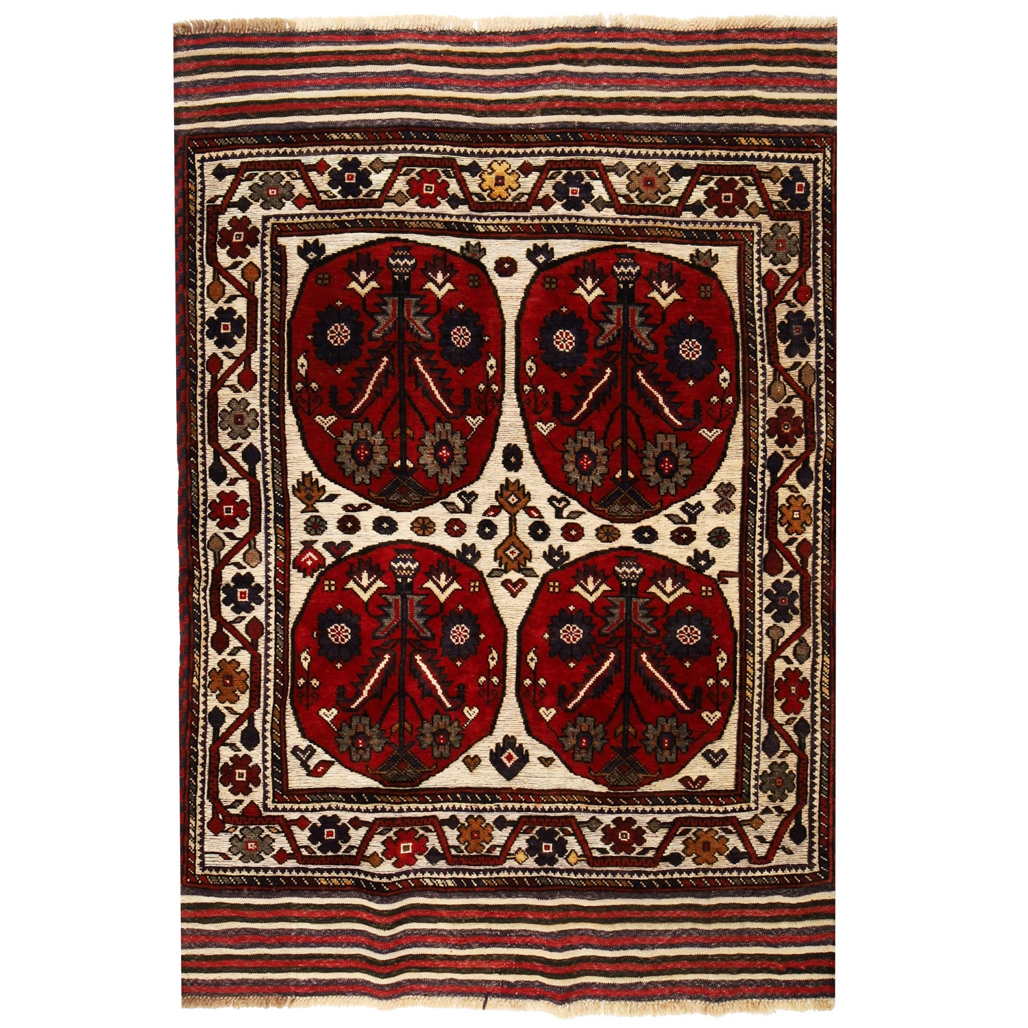 Barjasta Area Rug Handmade Beige Floral 4x6 ft