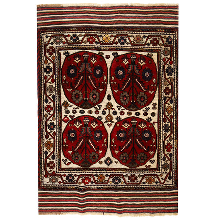 Barjasta Area Rug Handmade Beige Floral 4x6 ft