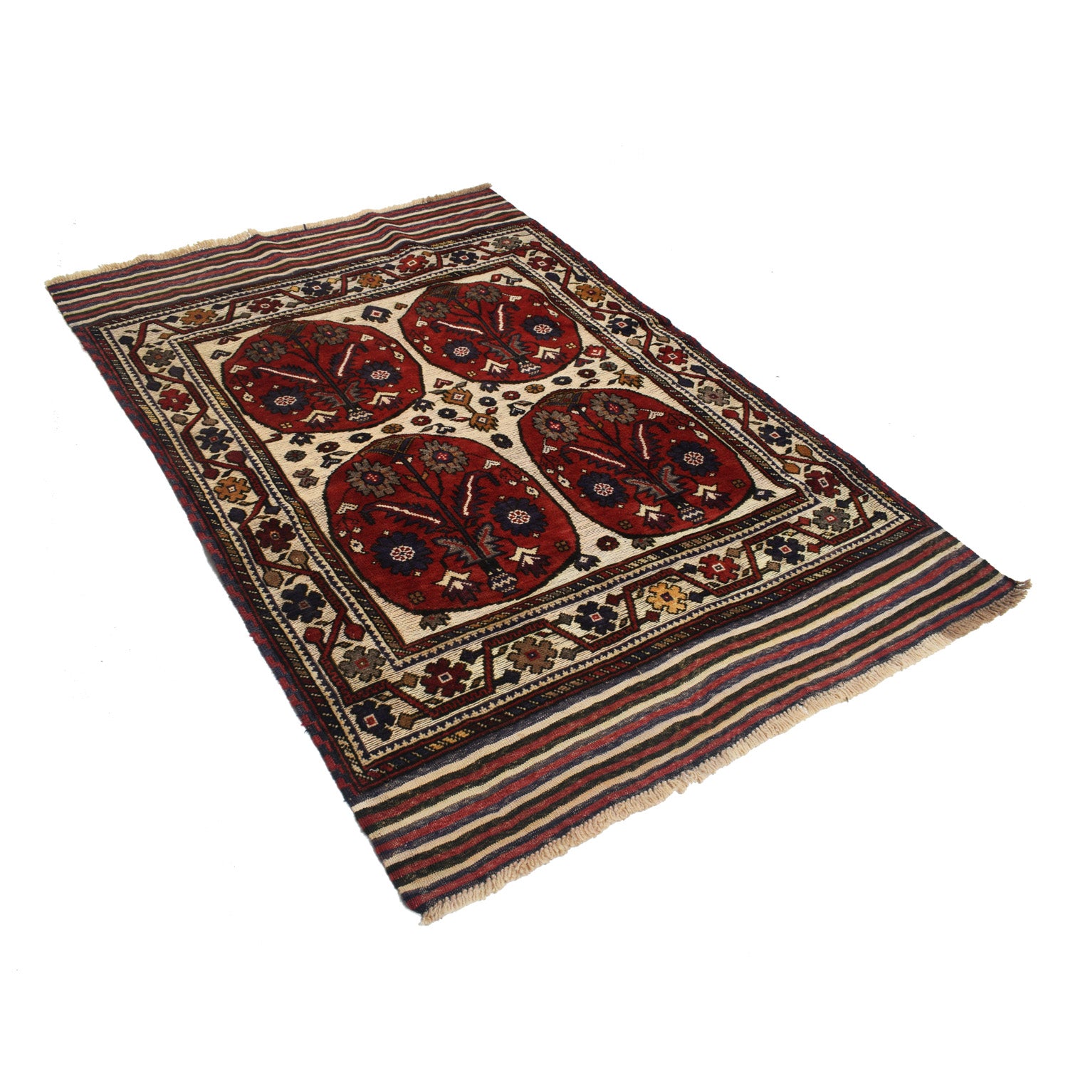 Barjasta Area Rug Handmade Beige Floral 4x6 ft