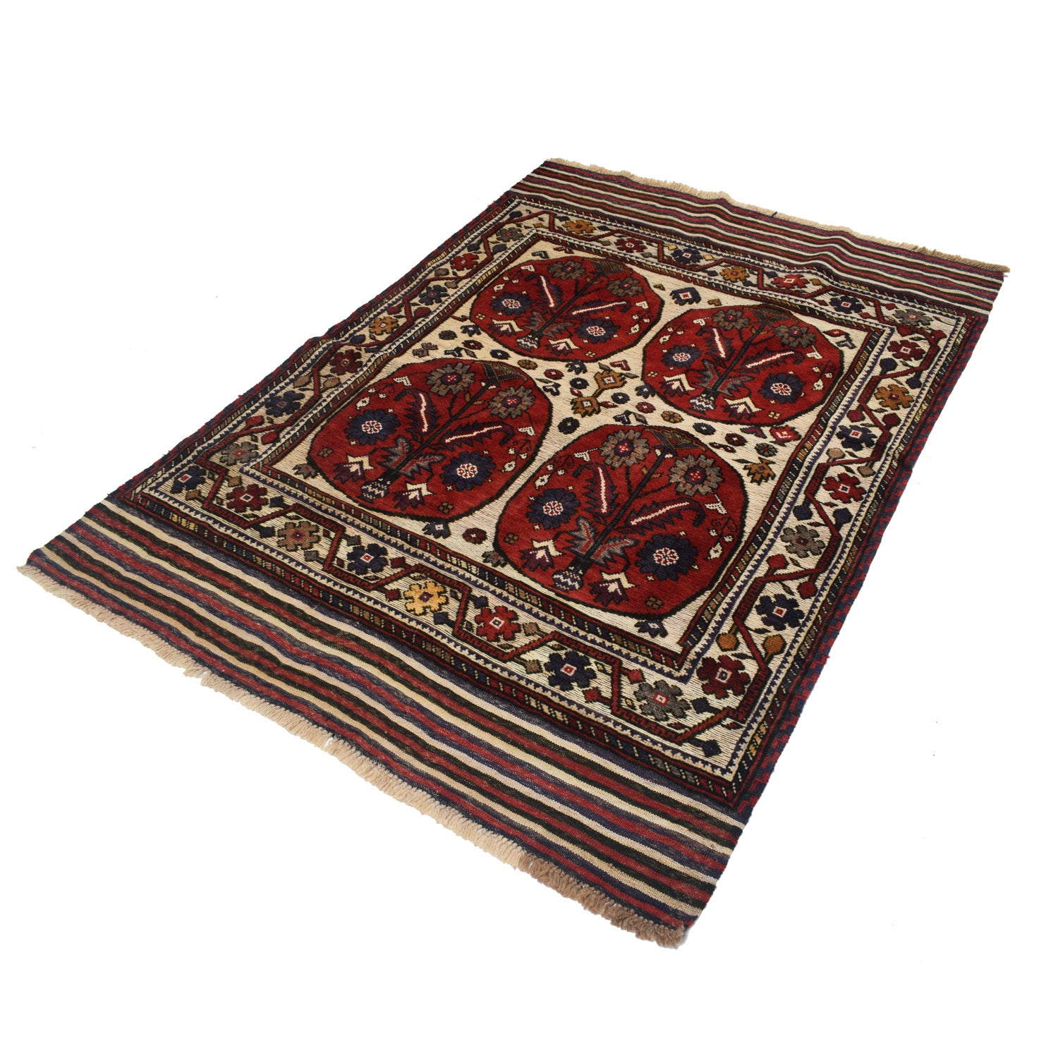 Barjasta Area Rug Handmade Beige Floral 4x6 ft