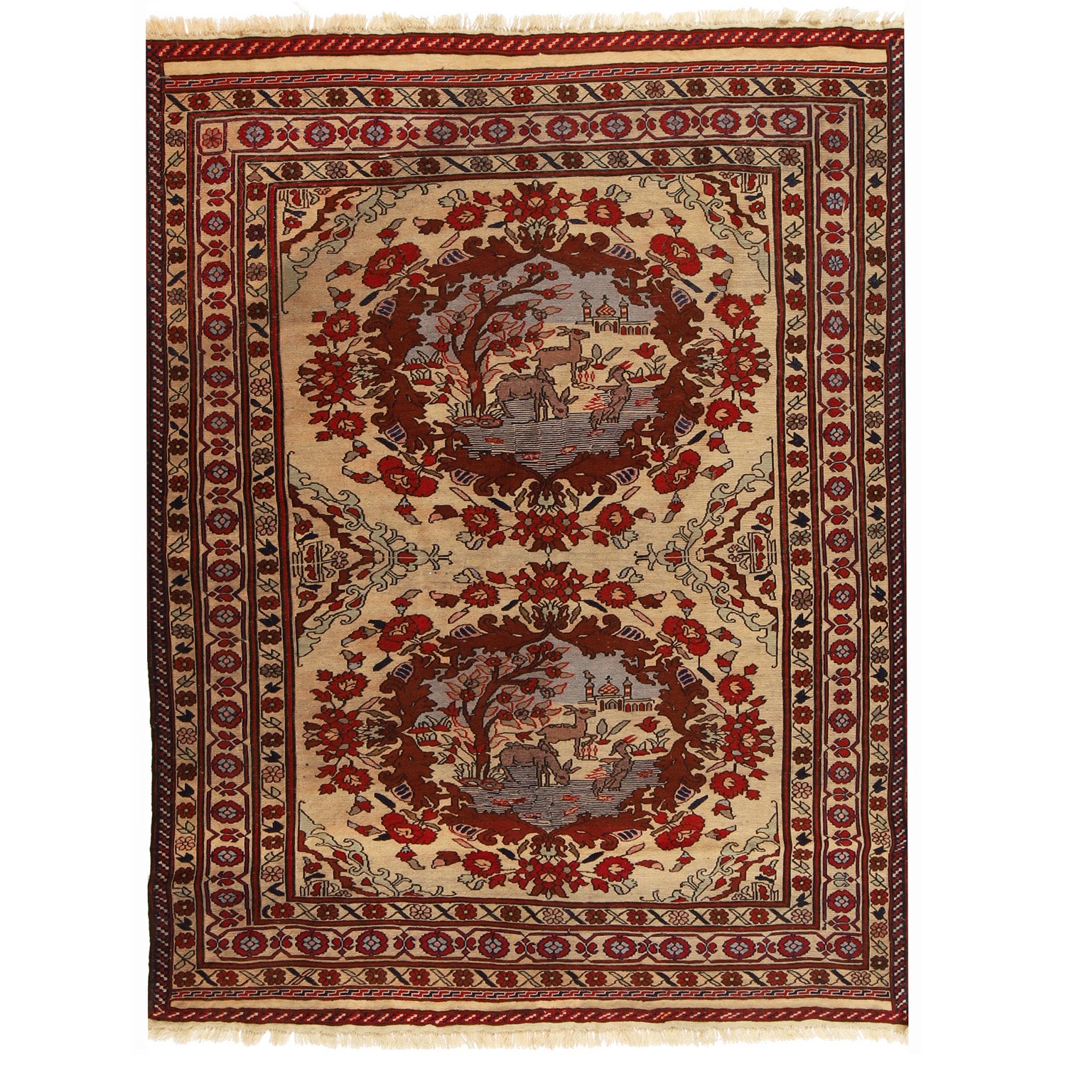 Maliki Kilim Area Rug Handmade Beige Floral 5x6 ft