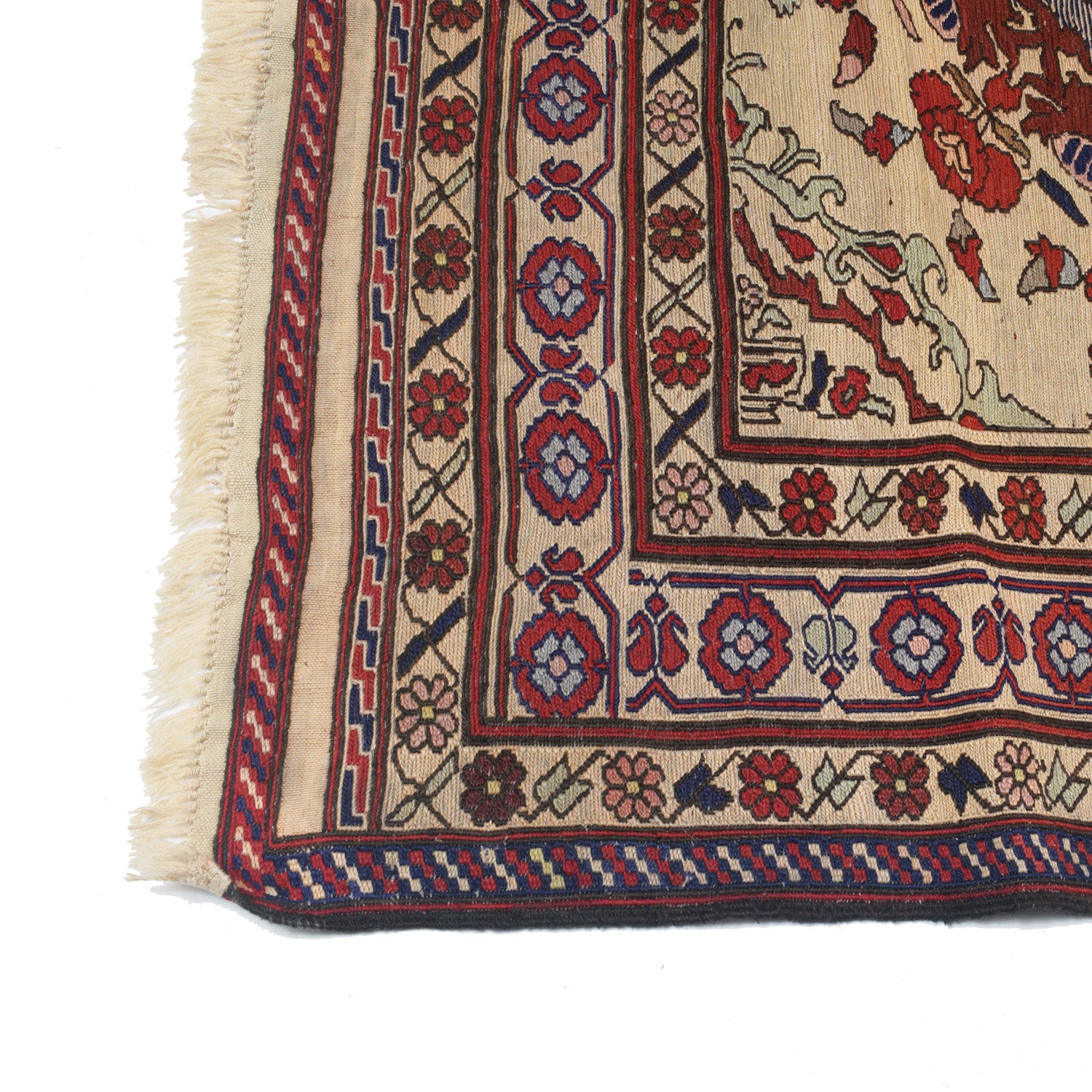 Maliki Kilim Area Rug Handmade Beige Floral 5x6 ft