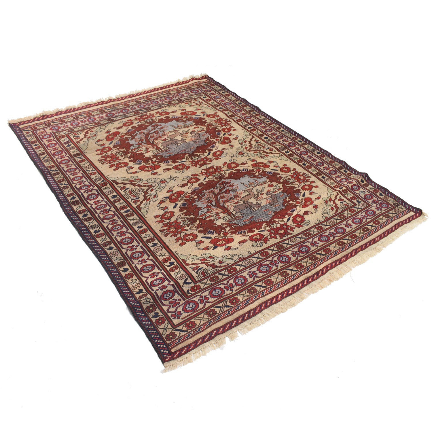 Maliki Kilim Area Rug Handmade Beige Floral 5x6 ft