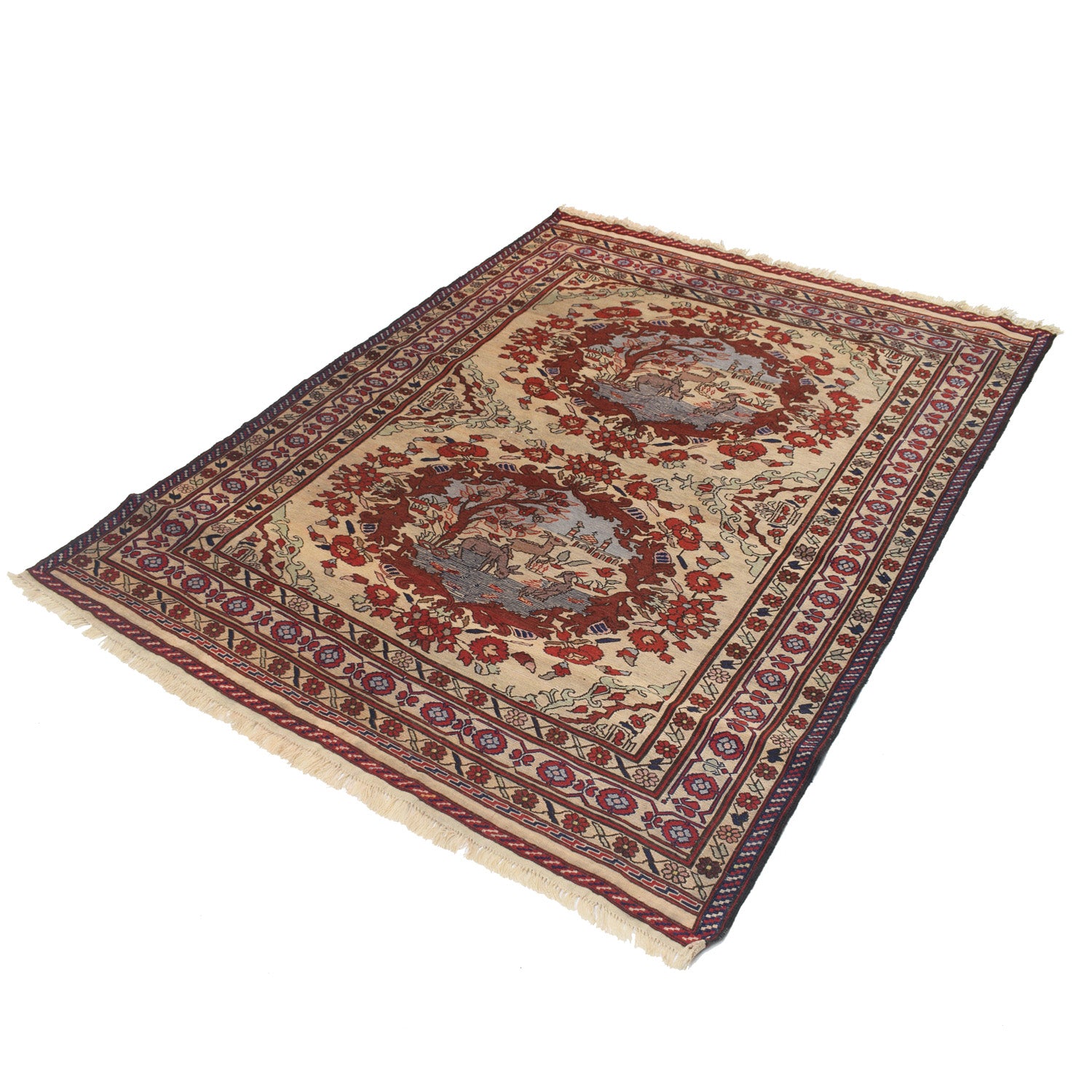 Maliki Kilim Area Rug Handmade Beige Floral 5x6 ft