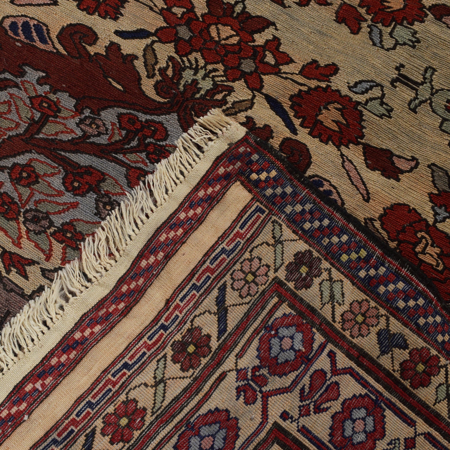 Maliki Kilim Area Rug Handmade Beige Floral 5x6 ft