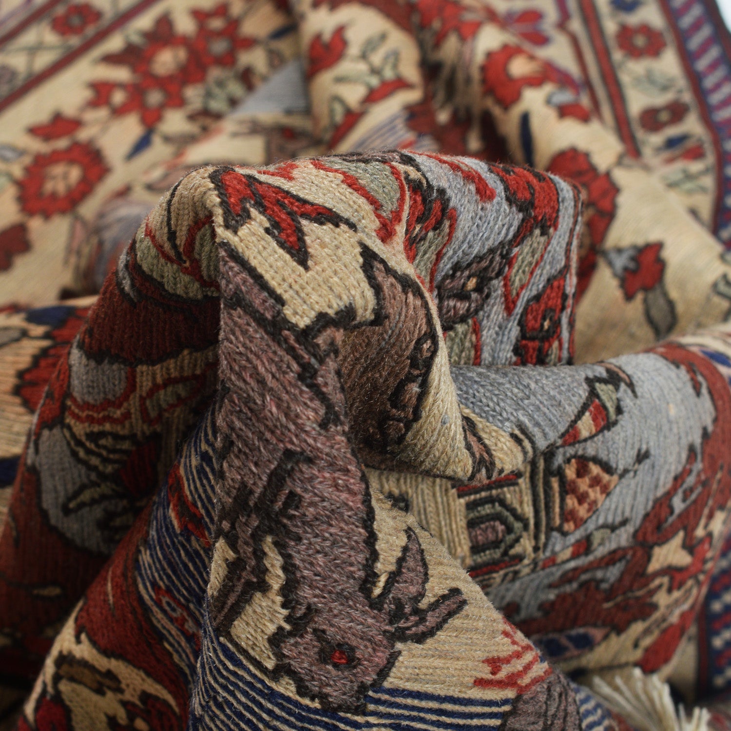 Maliki Kilim Area Rug Handmade Beige Floral 5x6 ft