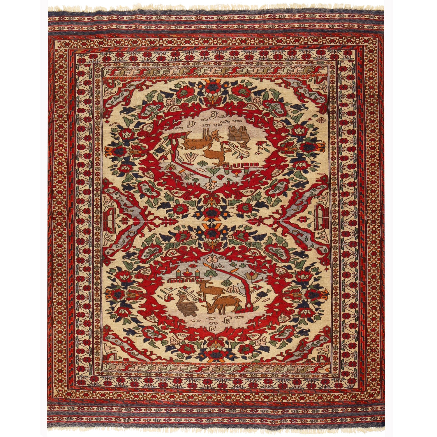 Maliki Kilim Area Rug Handmade Beige Floral 5x6 ft