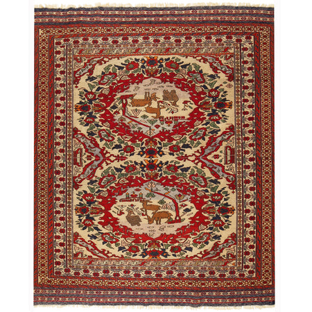 Maliki Kilim Area Rug Handmade Beige Floral 5x6 ft