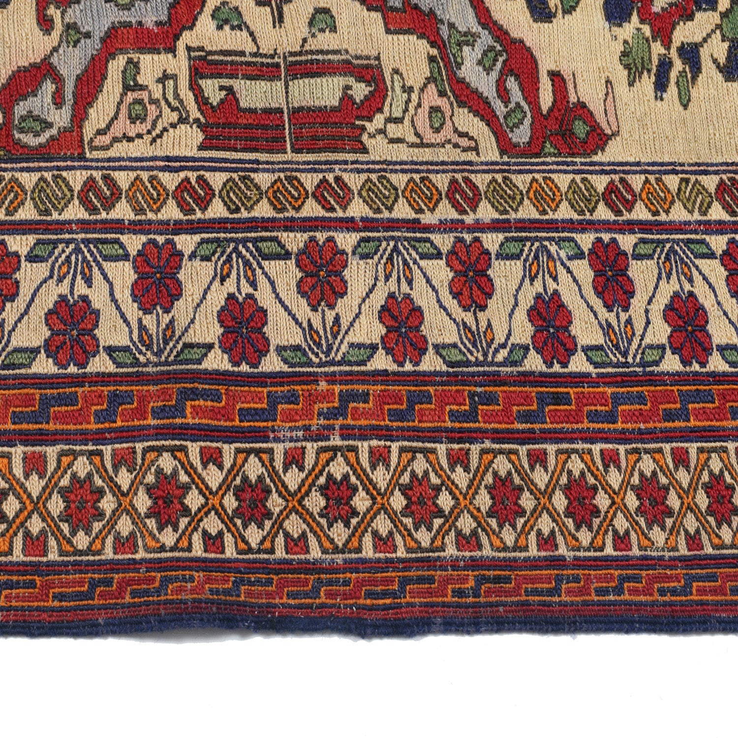 Maliki Kilim Area Rug Handmade Beige Floral 5x6 ft