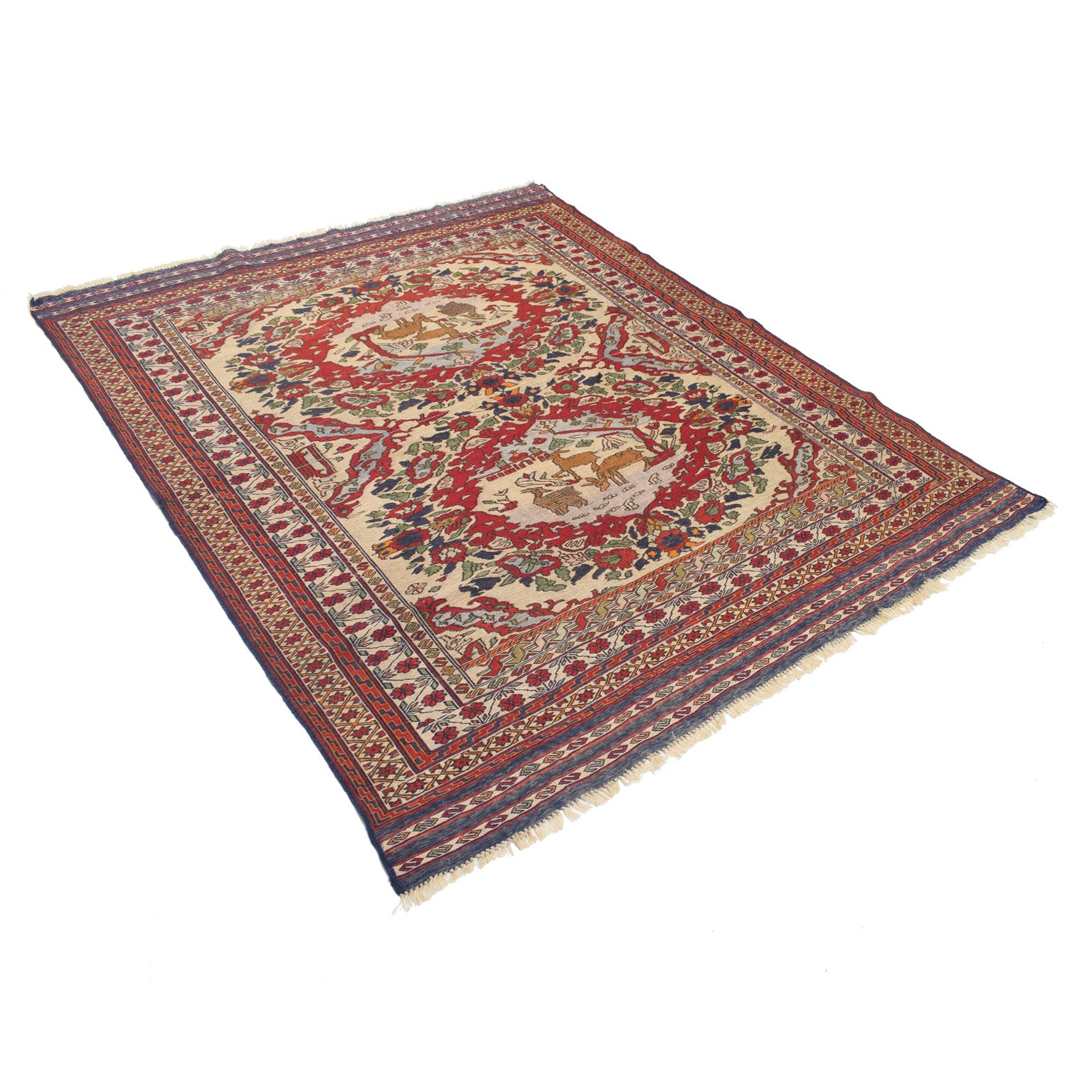 Maliki Kilim Area Rug Handmade Beige Floral 5x6 ft