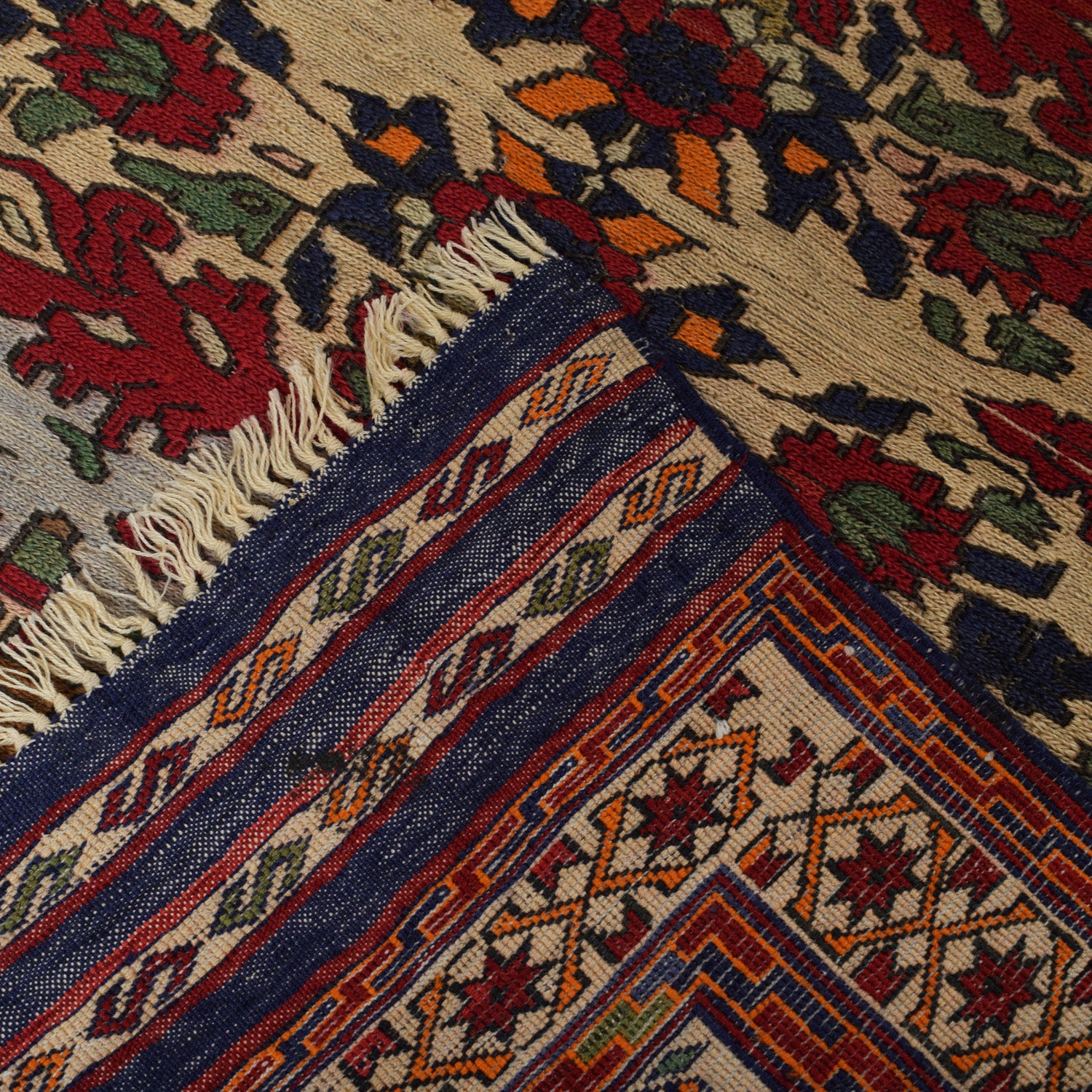 Maliki Kilim Area Rug Handmade Beige Floral 5x6 ft