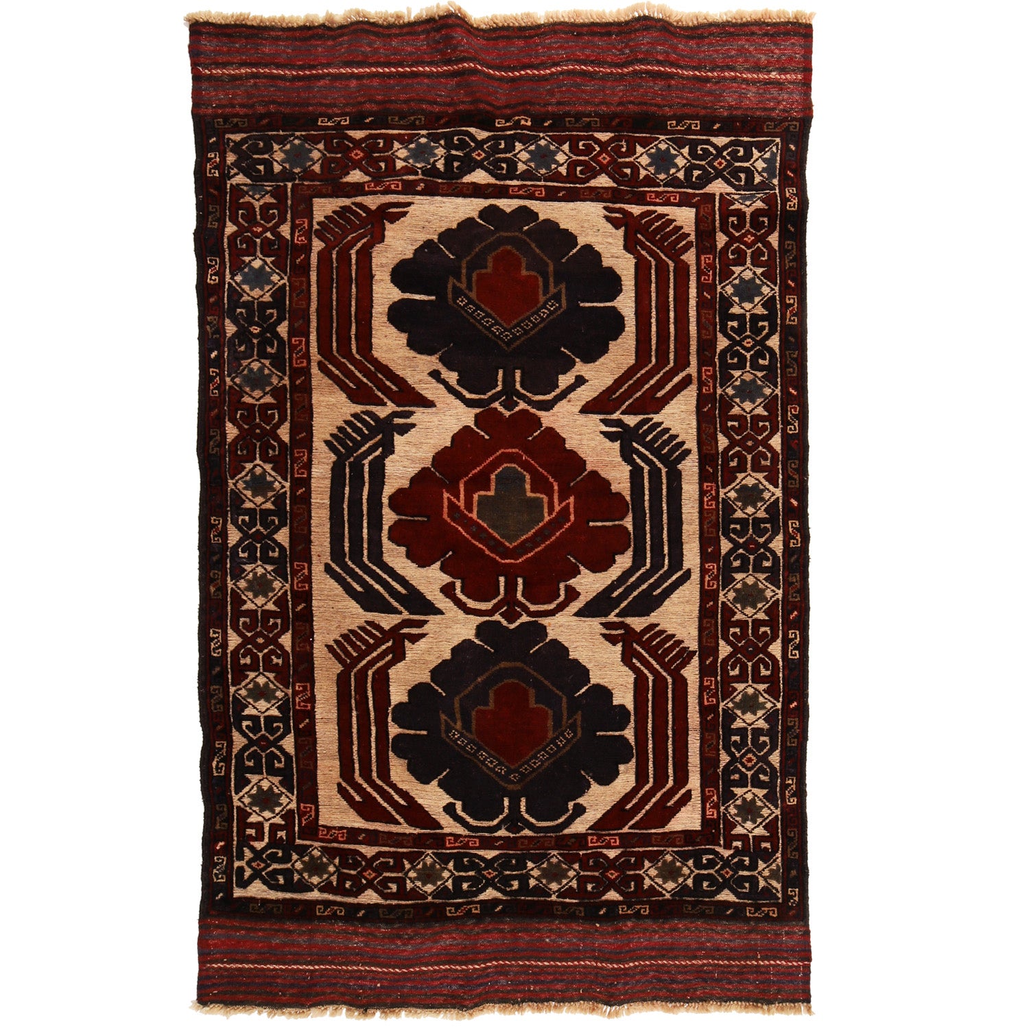 Barjasta Area Rug Handmade Beige Floral 4x6 ft
