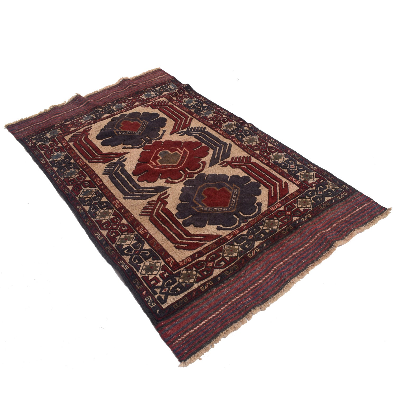 Barjasta Area Rug Handmade Beige Floral 4x6 ft