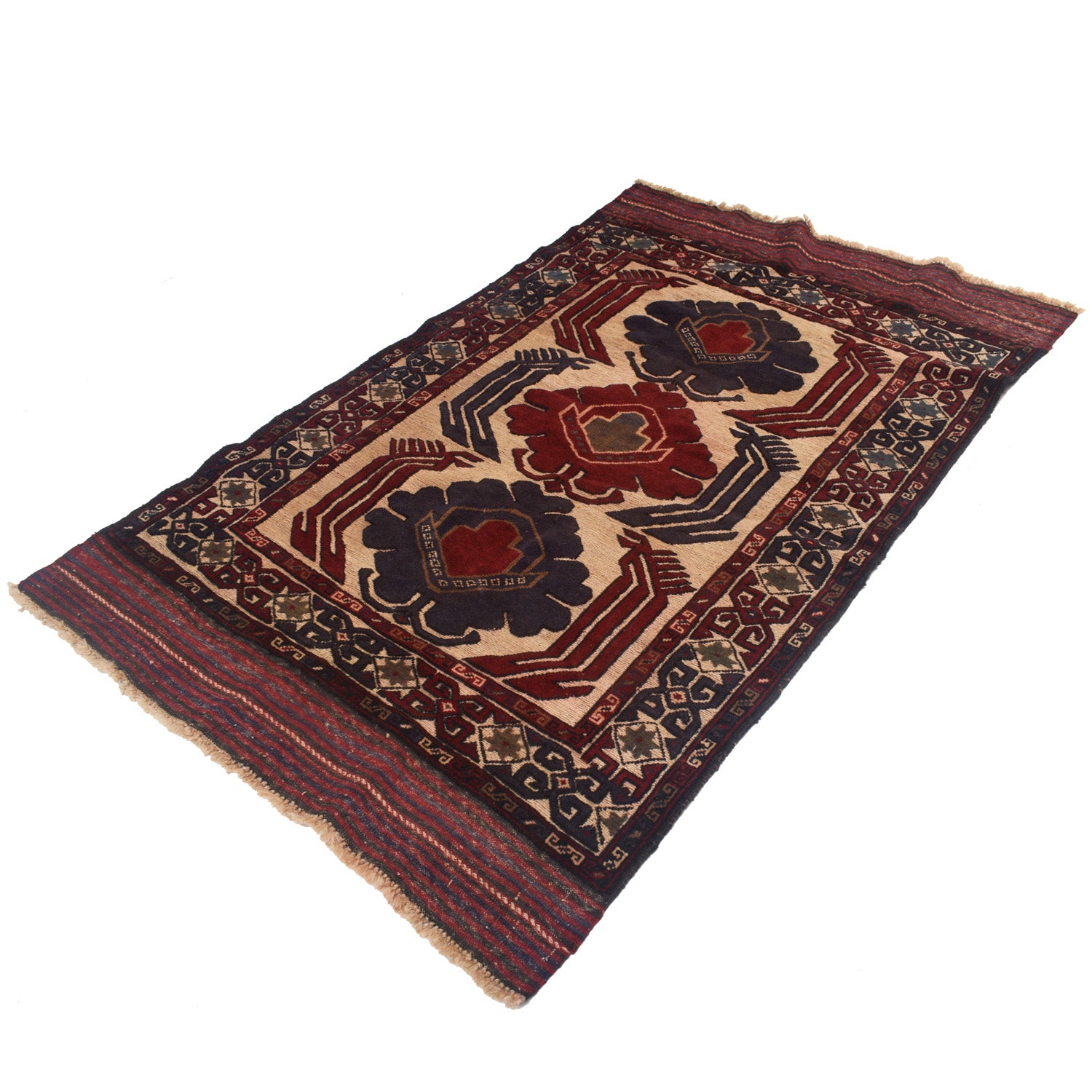Barjasta Area Rug Handmade Beige Floral 4x6 ft