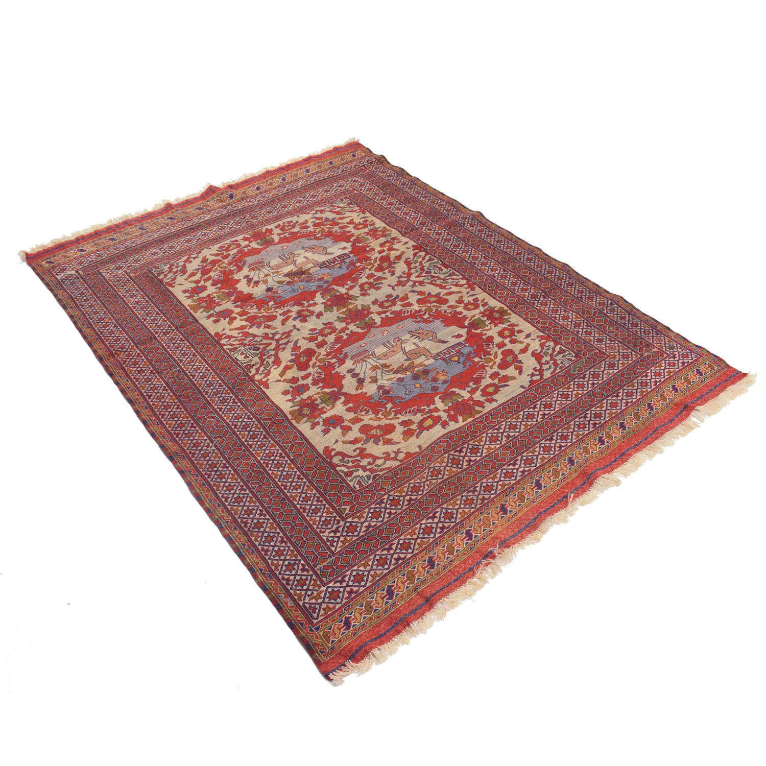 Maliki Kilim Area Rug Handmade Beige Floral 5x6 ft