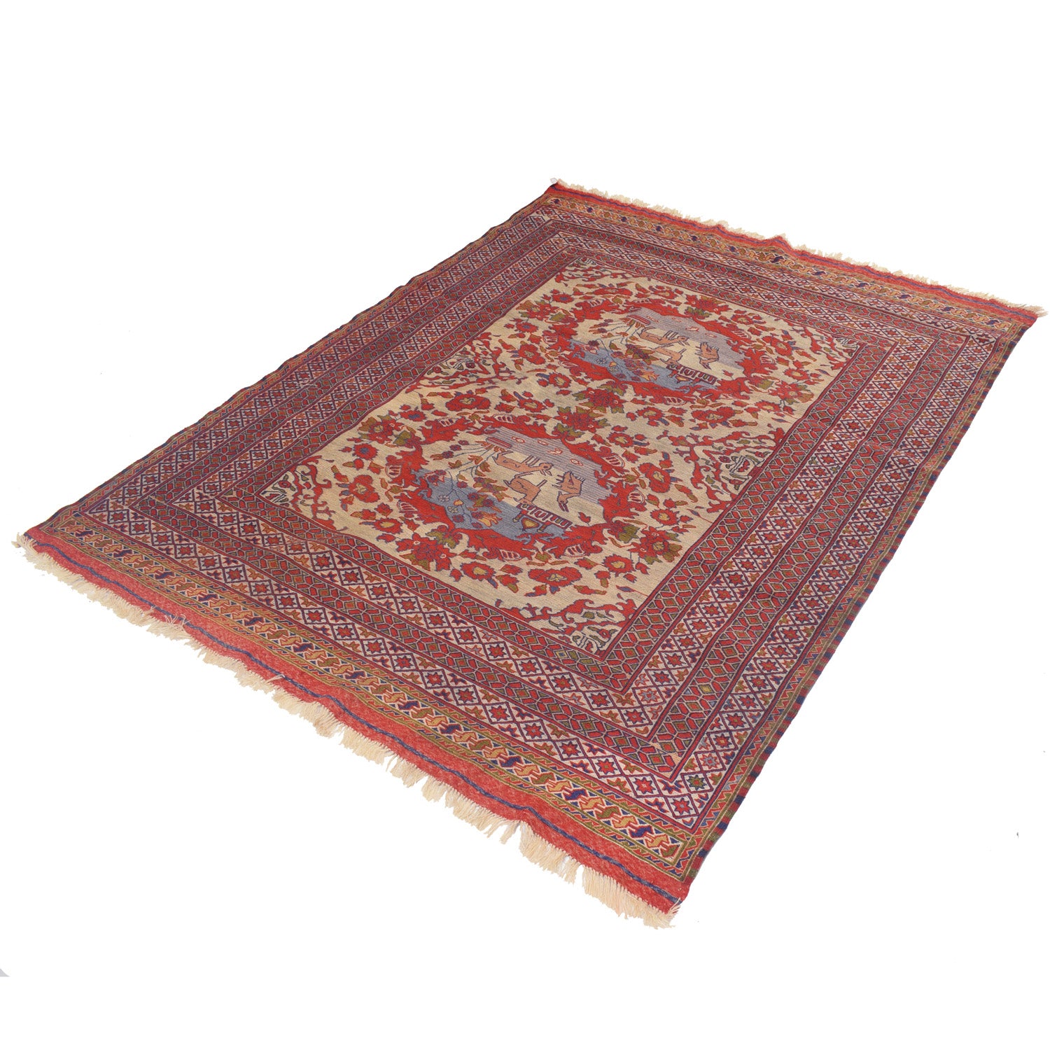 Maliki Kilim Area Rug Handmade Beige Floral 5x6 ft