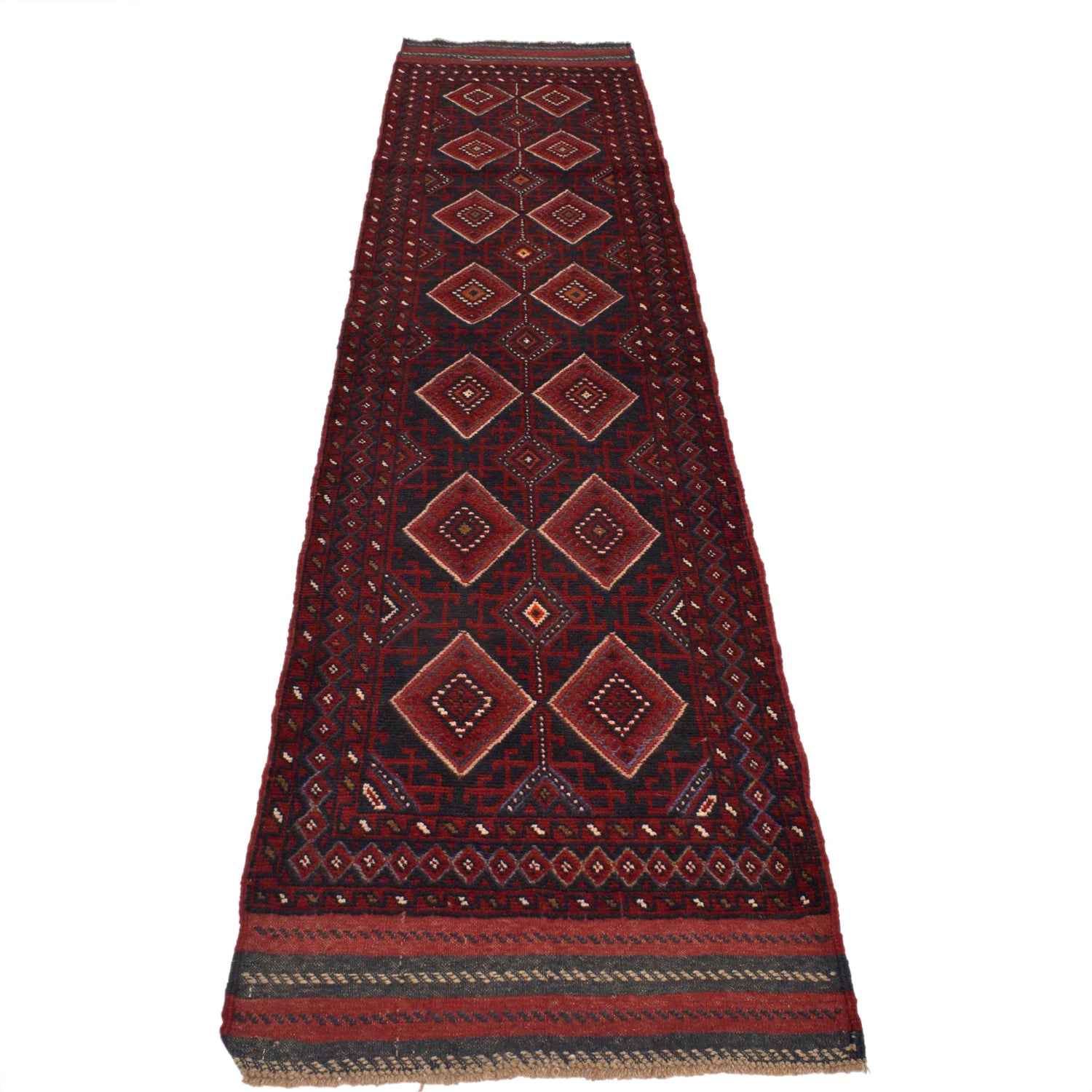 Mashwani Runner Rug Handmade Deep Red Geometric 12' Runner