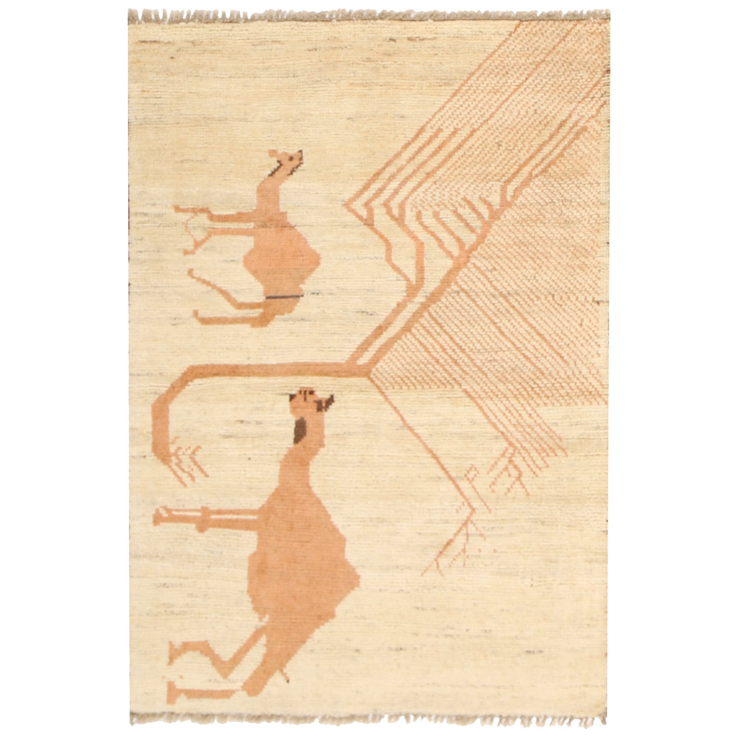 Pictorial Rug Handmade White Design