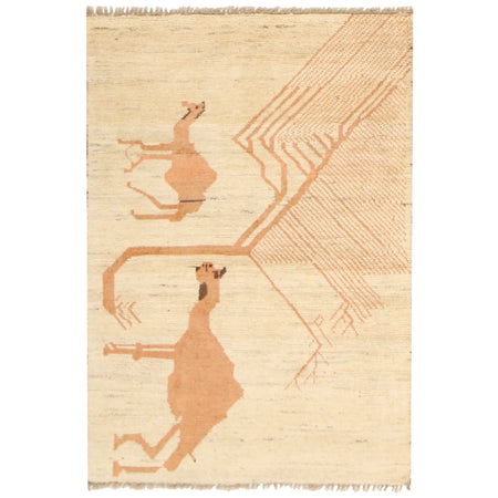 Pictorial Rug Handmade White Design