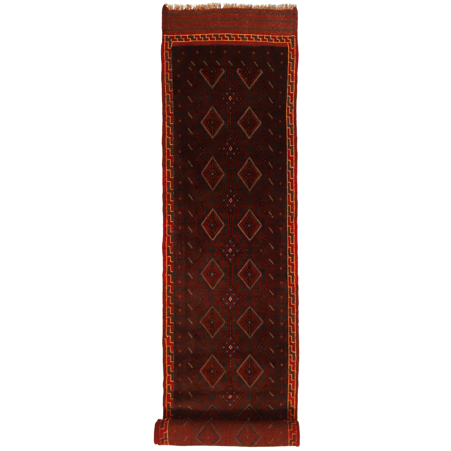 Mashwani Runner Handmade Deep Red Geometric 12' Runner