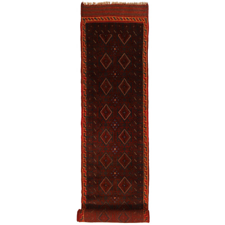 Mashwani Runner Handmade Deep Red Geometric 12' Runner