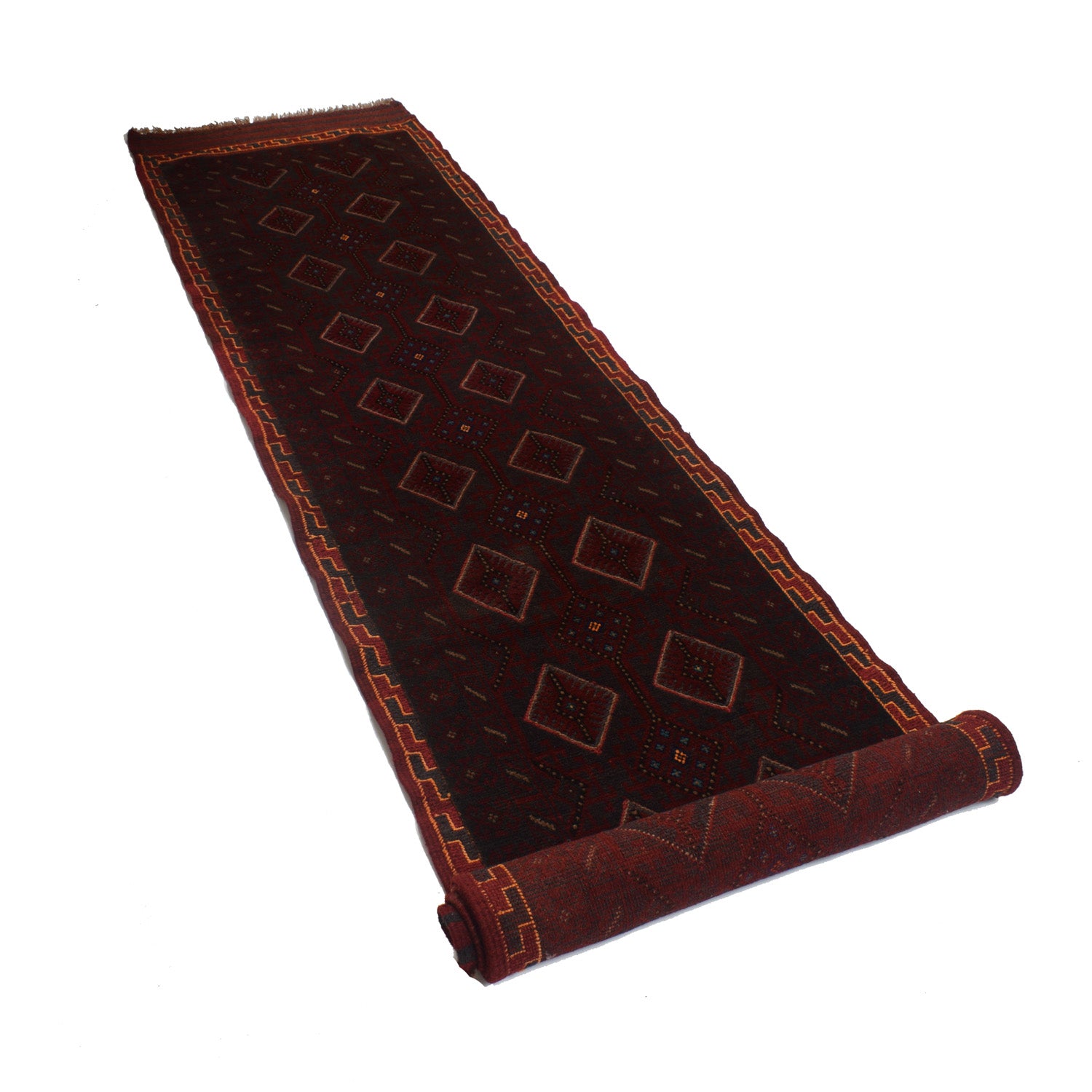 Mashwani Runner Handmade Deep Red Geometric 12' Runner