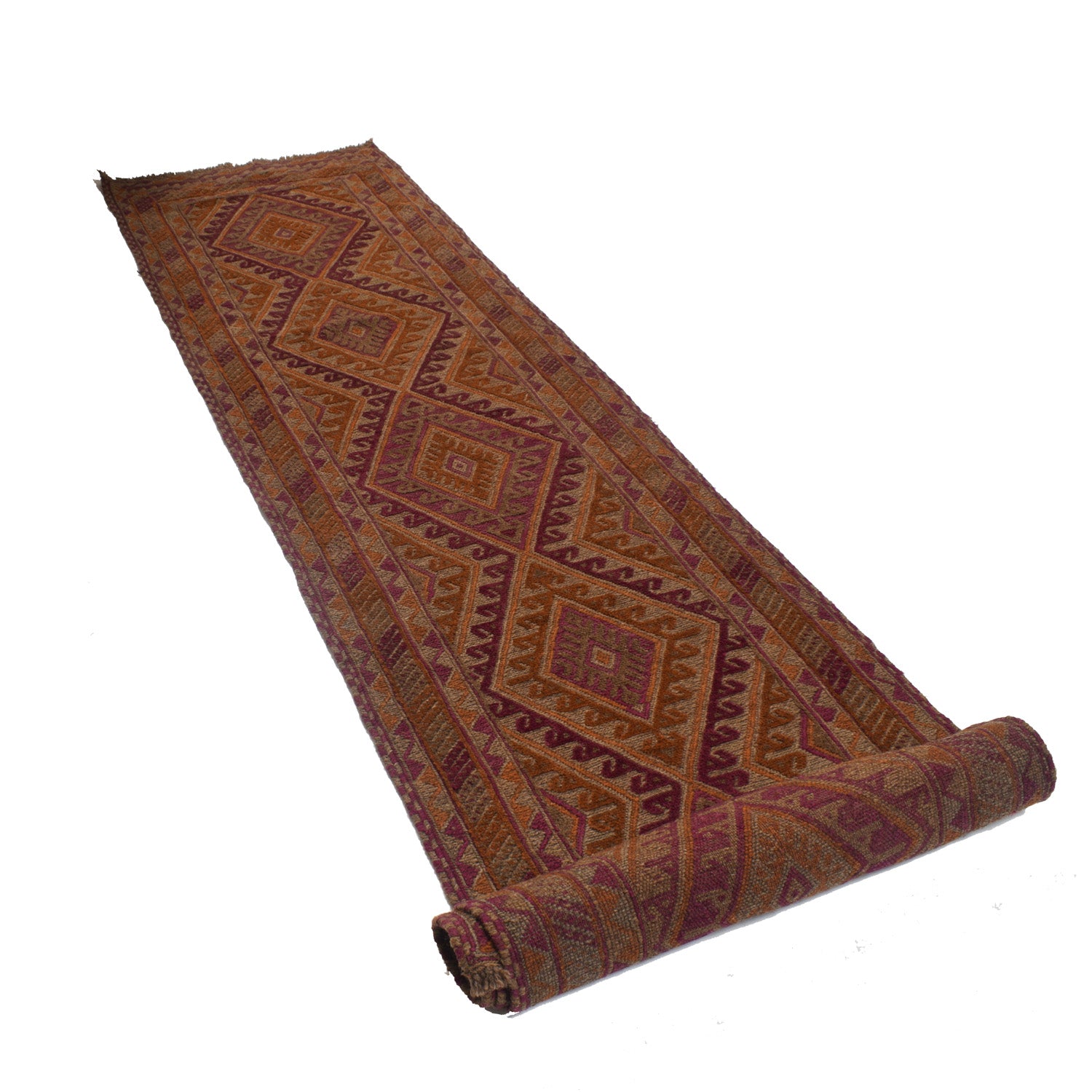 Mashwani Area Rug Runner Handmade Brown Geometric 13' Runner