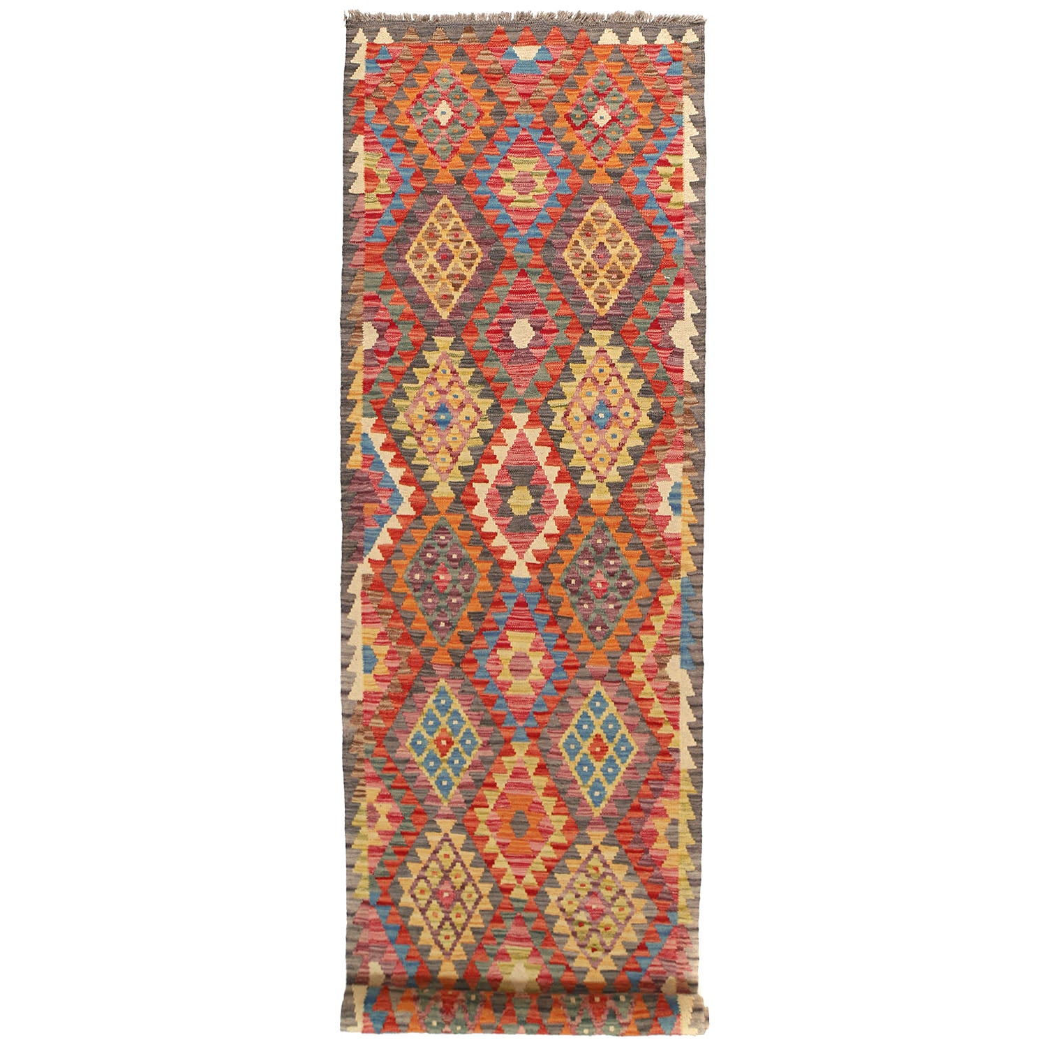 Handmade Multi Kilim Geometric 10' Runner