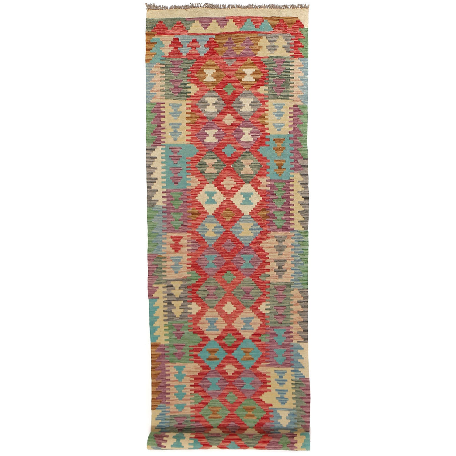 Handmade Multi Kilim Geometric 10' Runner