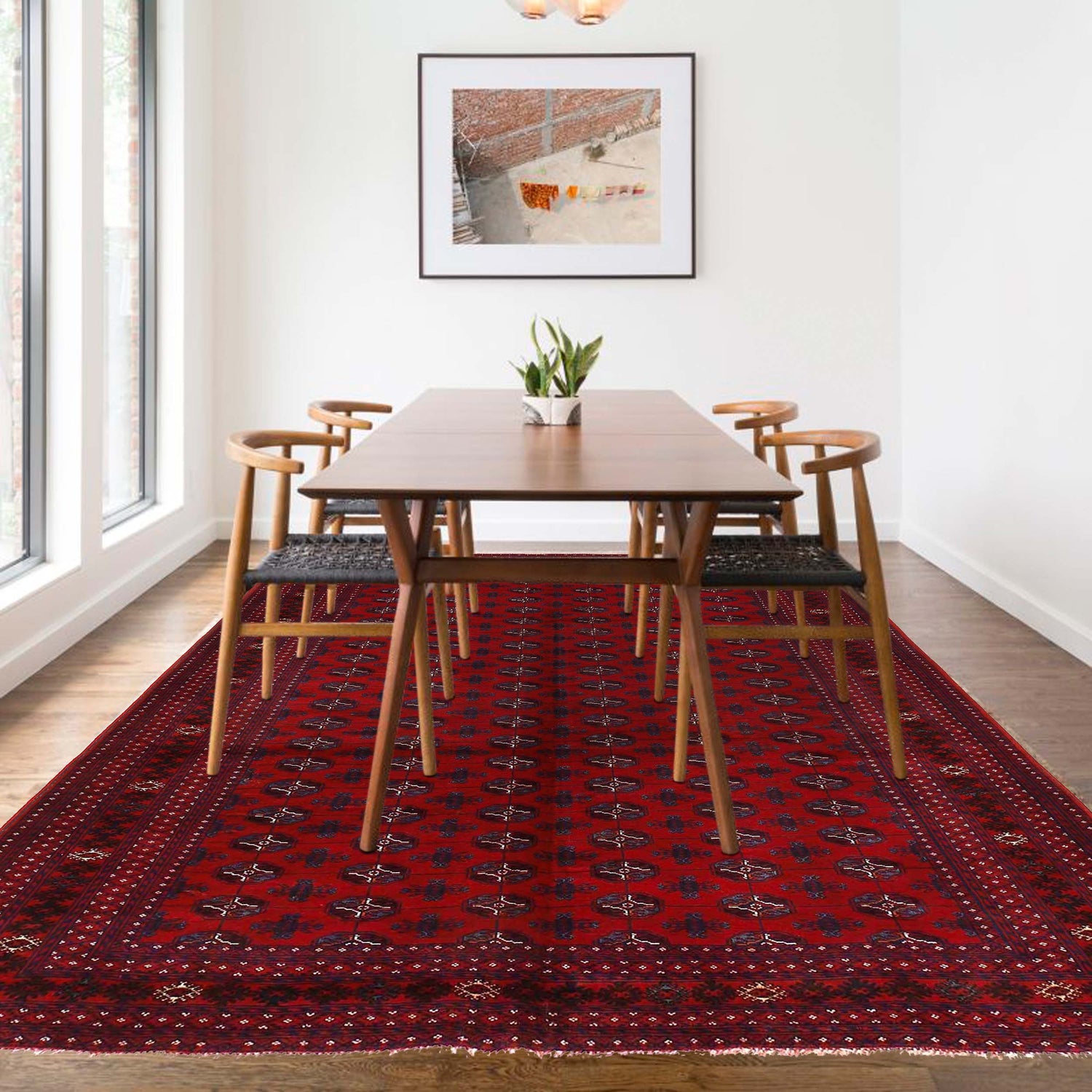 Bokhara Rug Handmade Red Medallion 6x9 ft