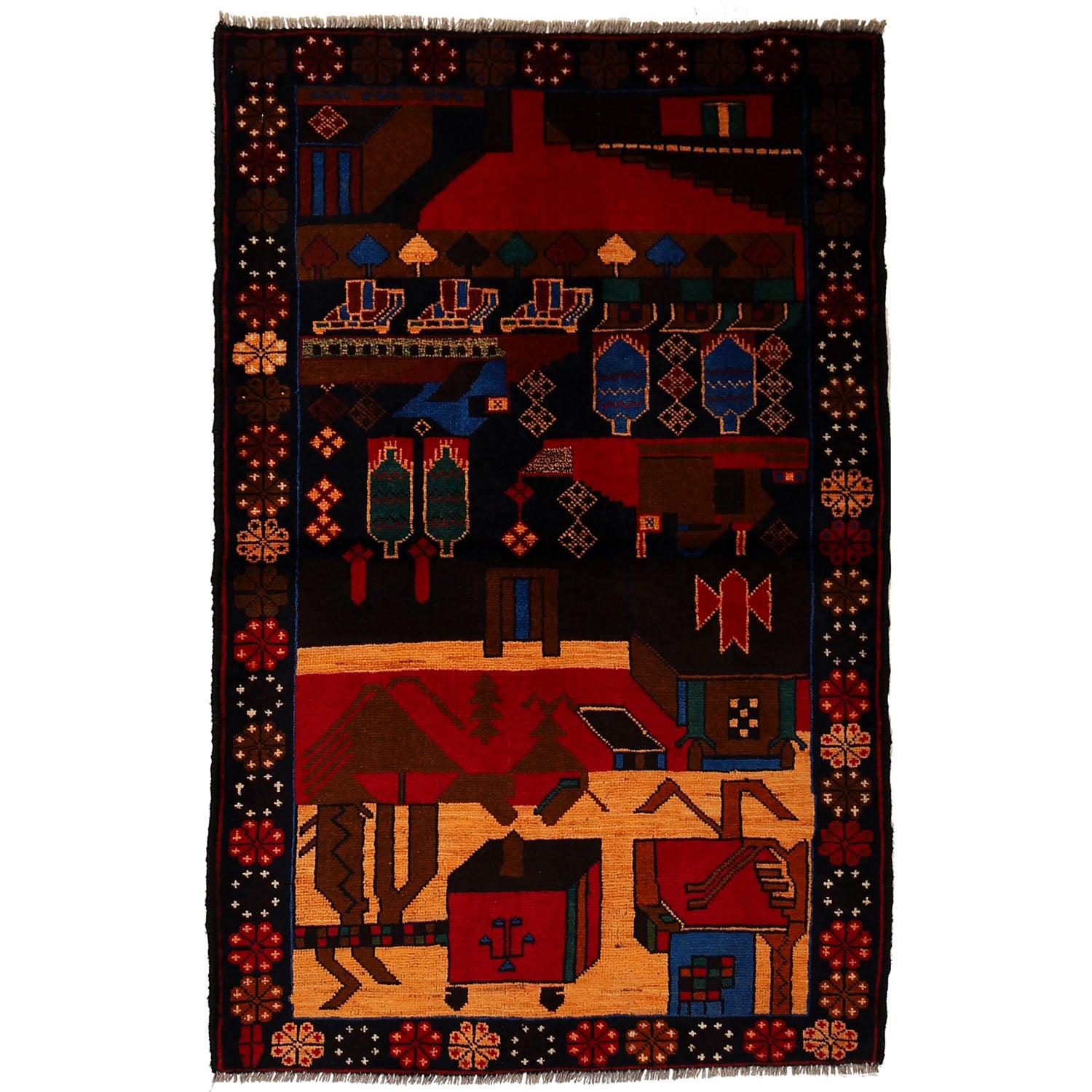 Pictorial Rug Handmade Multi Design