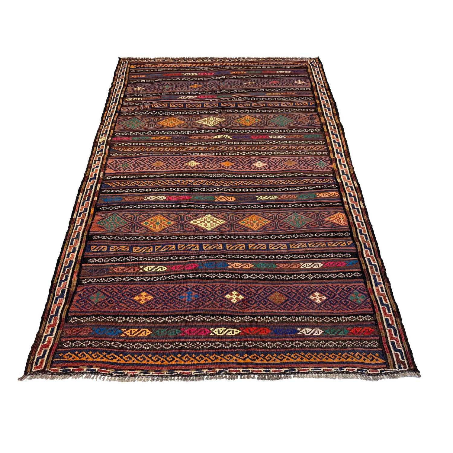 Laghari Kilim Area Rug Handmade Multi Geometric 4x7 ft