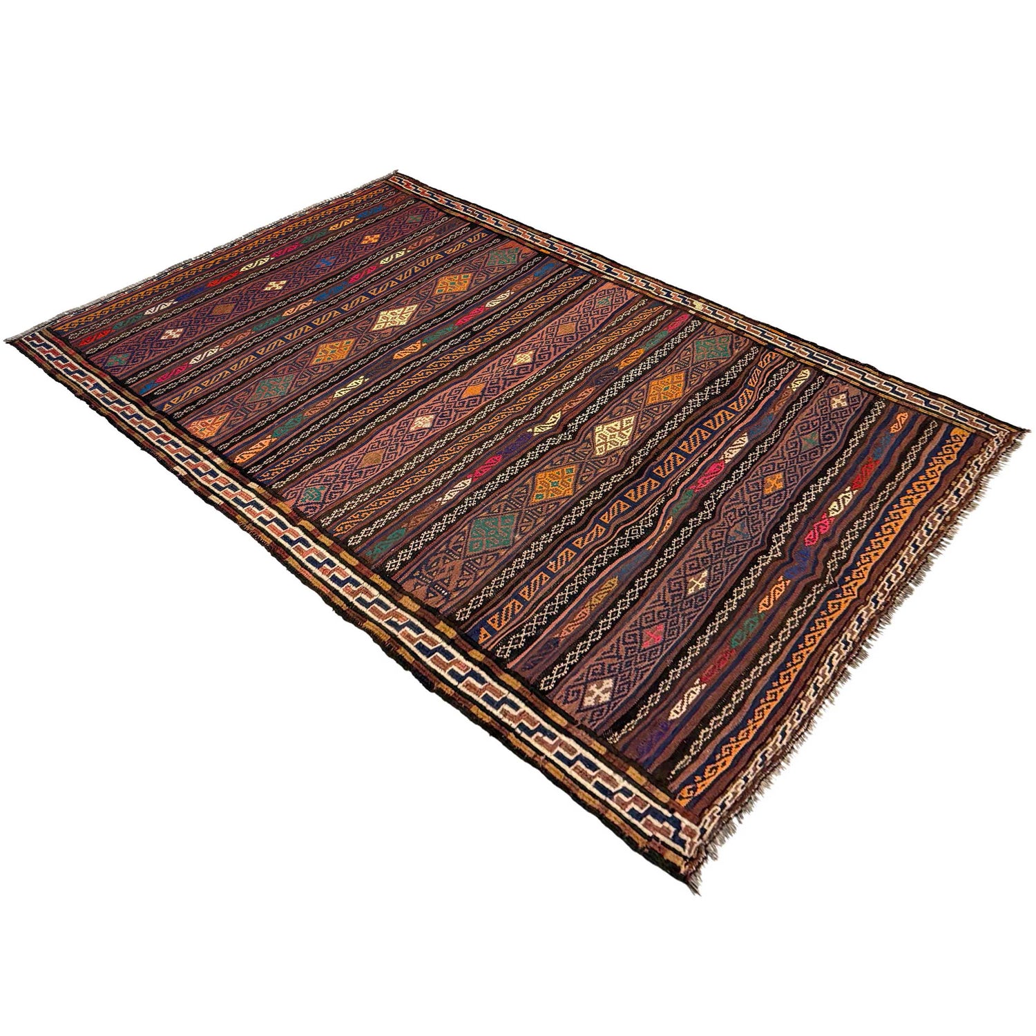 Laghari Kilim Area Rug Handmade Multi Geometric 4x7 ft