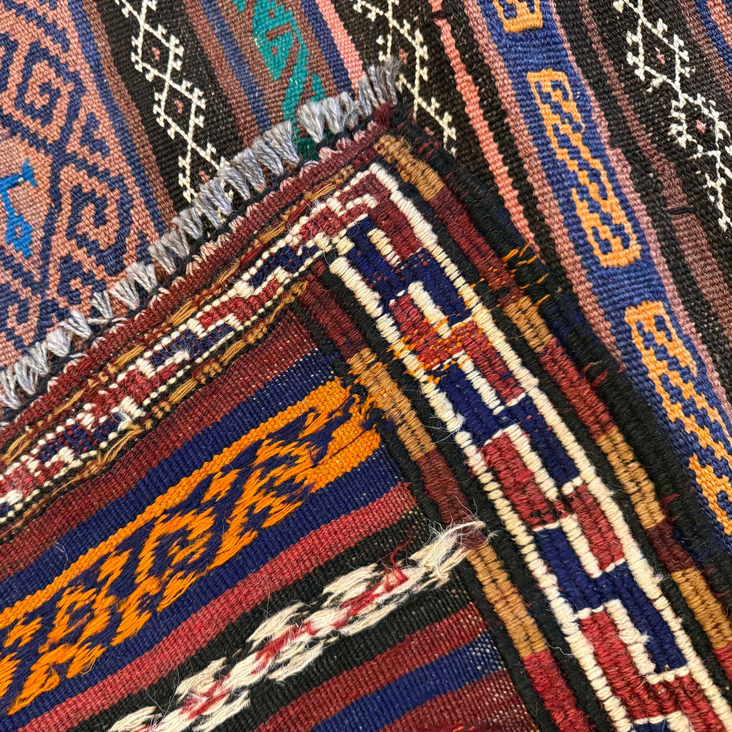 Laghari Kilim Area Rug Handmade Multi Geometric 4x7 ft