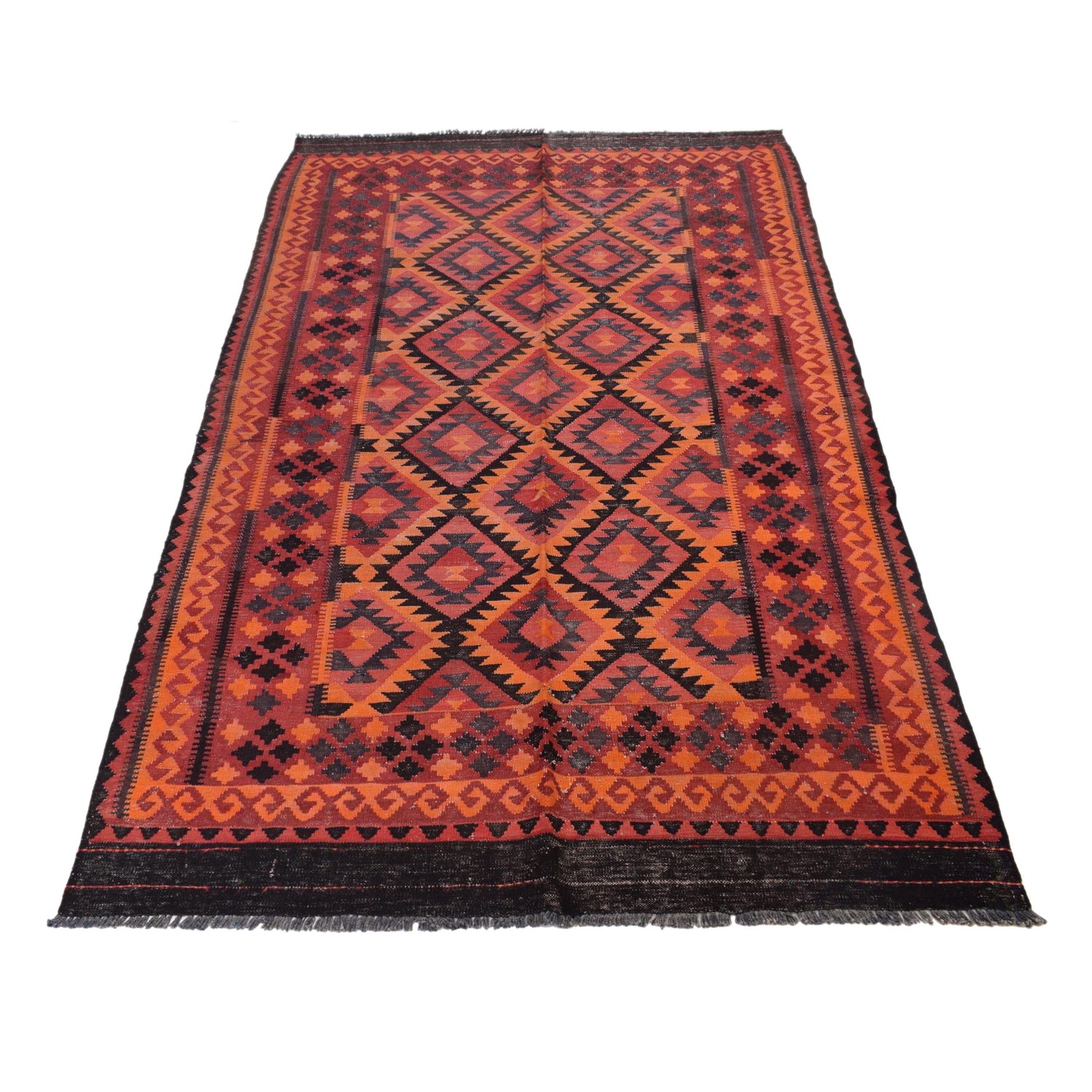 Maimana Kilim Area Rug Handmade Red Floral 5x8 ft