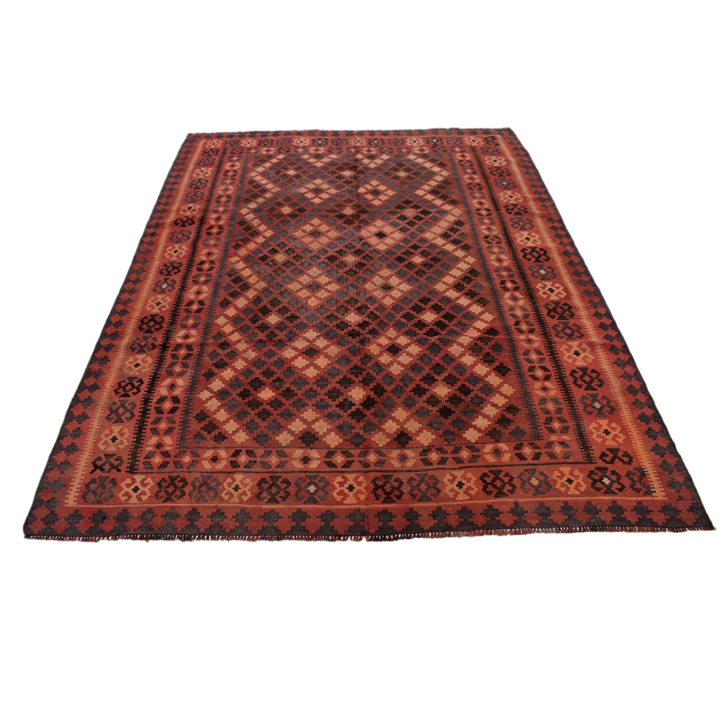 Maimana Kilim Area Rug Handmade Red Floral 5x8 ft