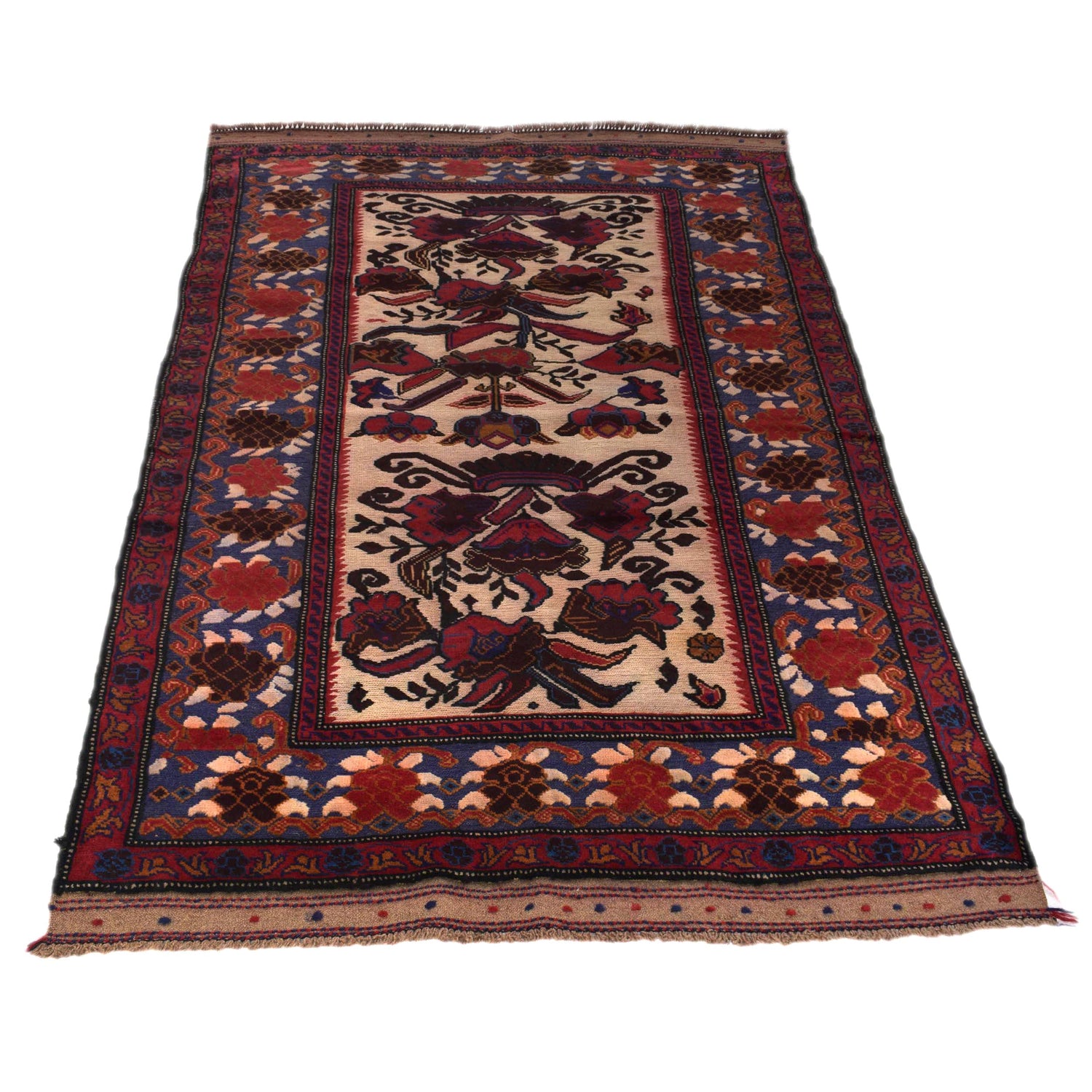 Barjasta Area Rug Handmade Beige Floral 4x6 ft