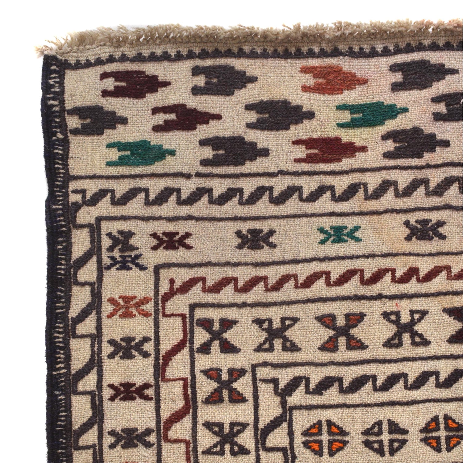 Soumak Kilim Area Rug Handmade White Pictorial 4x6 ft