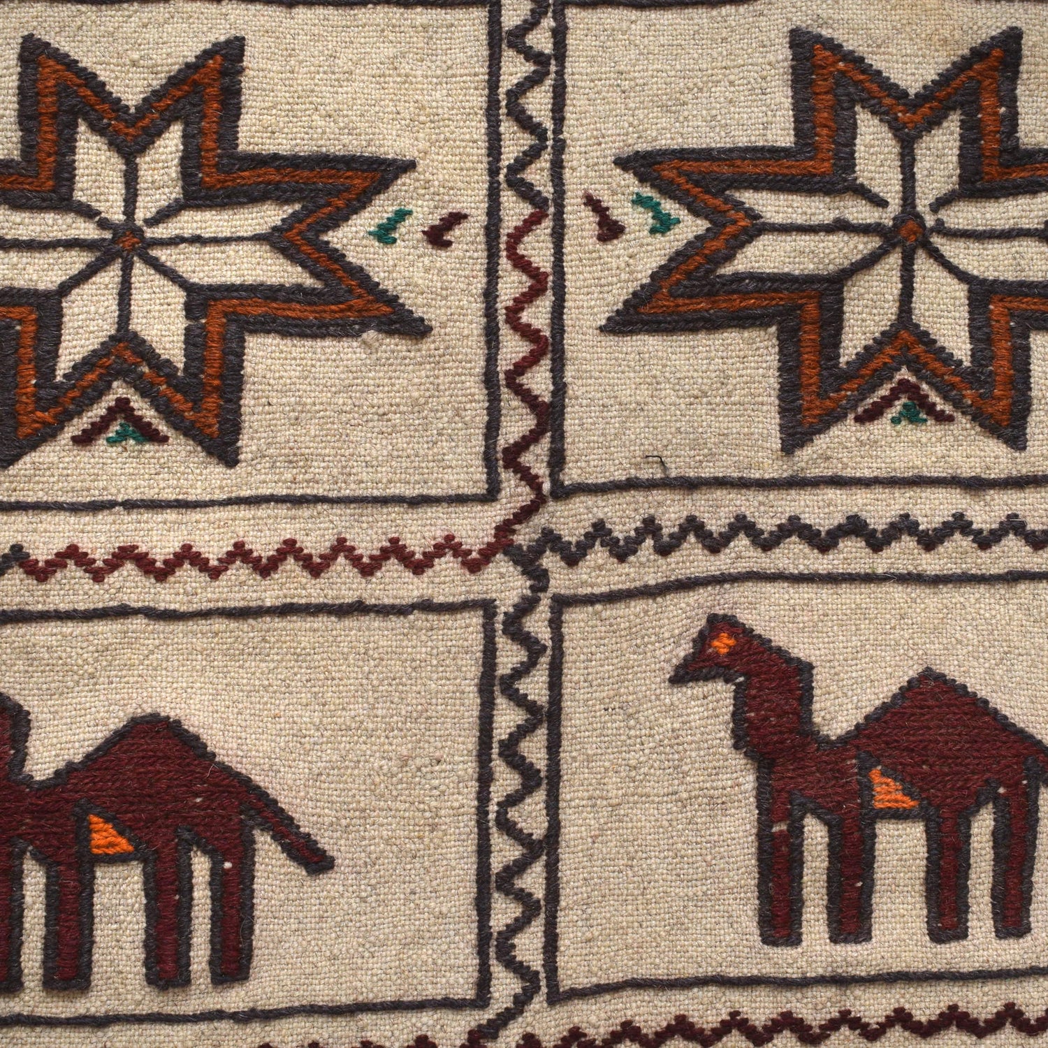 Soumak Kilim Area Rug Handmade White Pictorial 4x6 ft