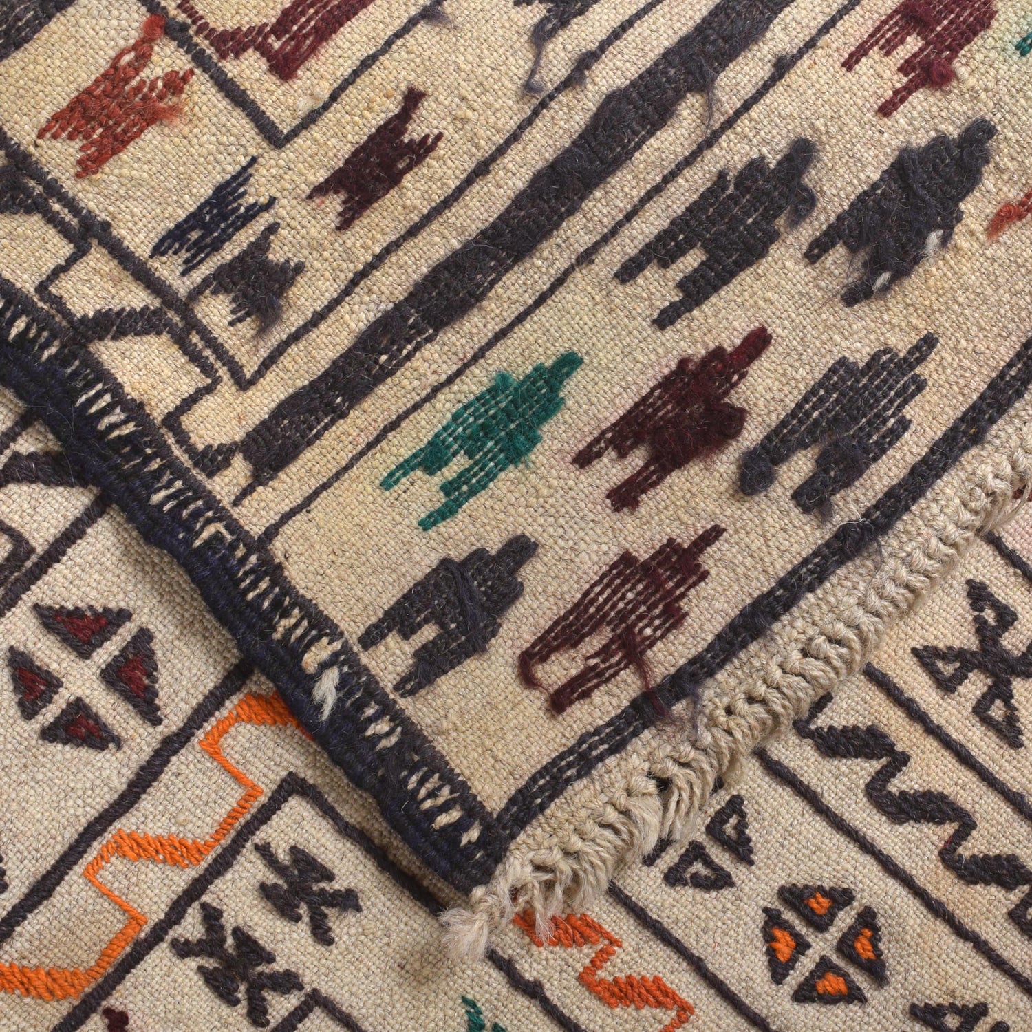 Soumak Kilim Area Rug Handmade White Pictorial 4x6 ft