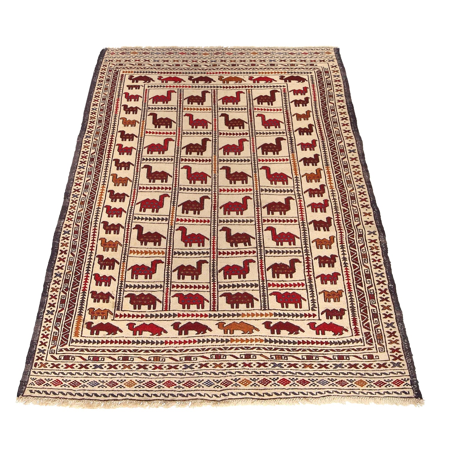 Soumak Kilim Area Rug Handmade White Pictorial 4x6 ft