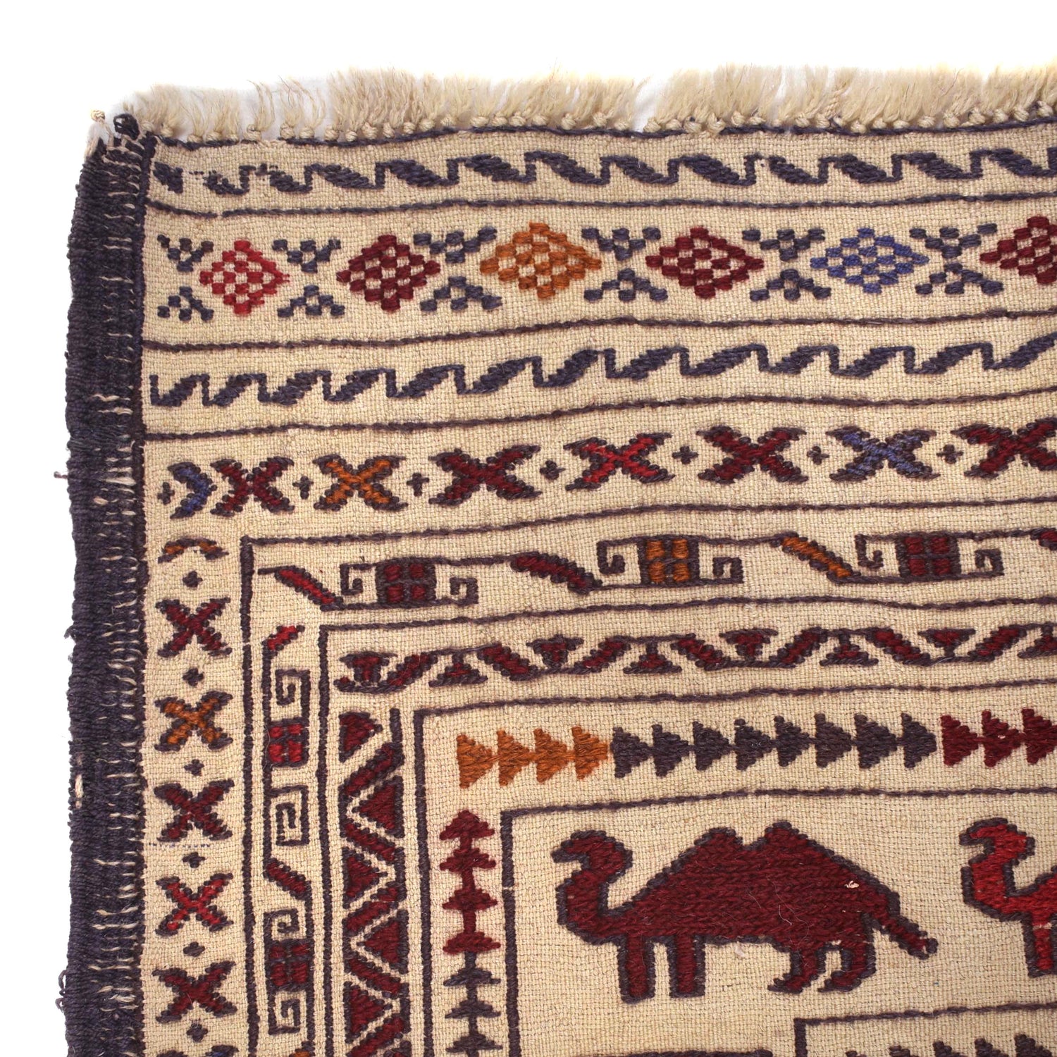 Soumak Kilim Area Rug Handmade White Pictorial 4x6 ft