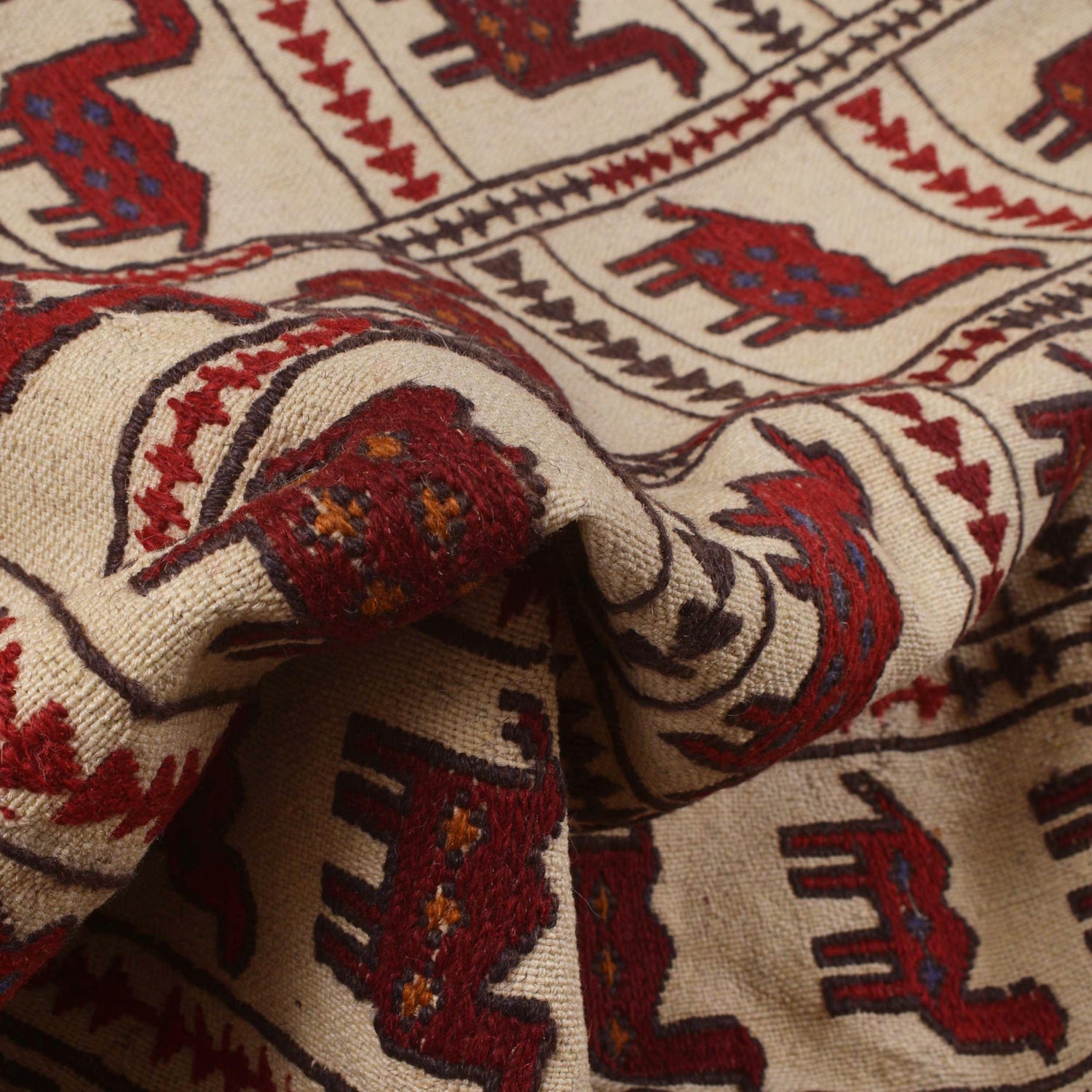 Soumak Kilim Area Rug Handmade White Pictorial 4x6 ft